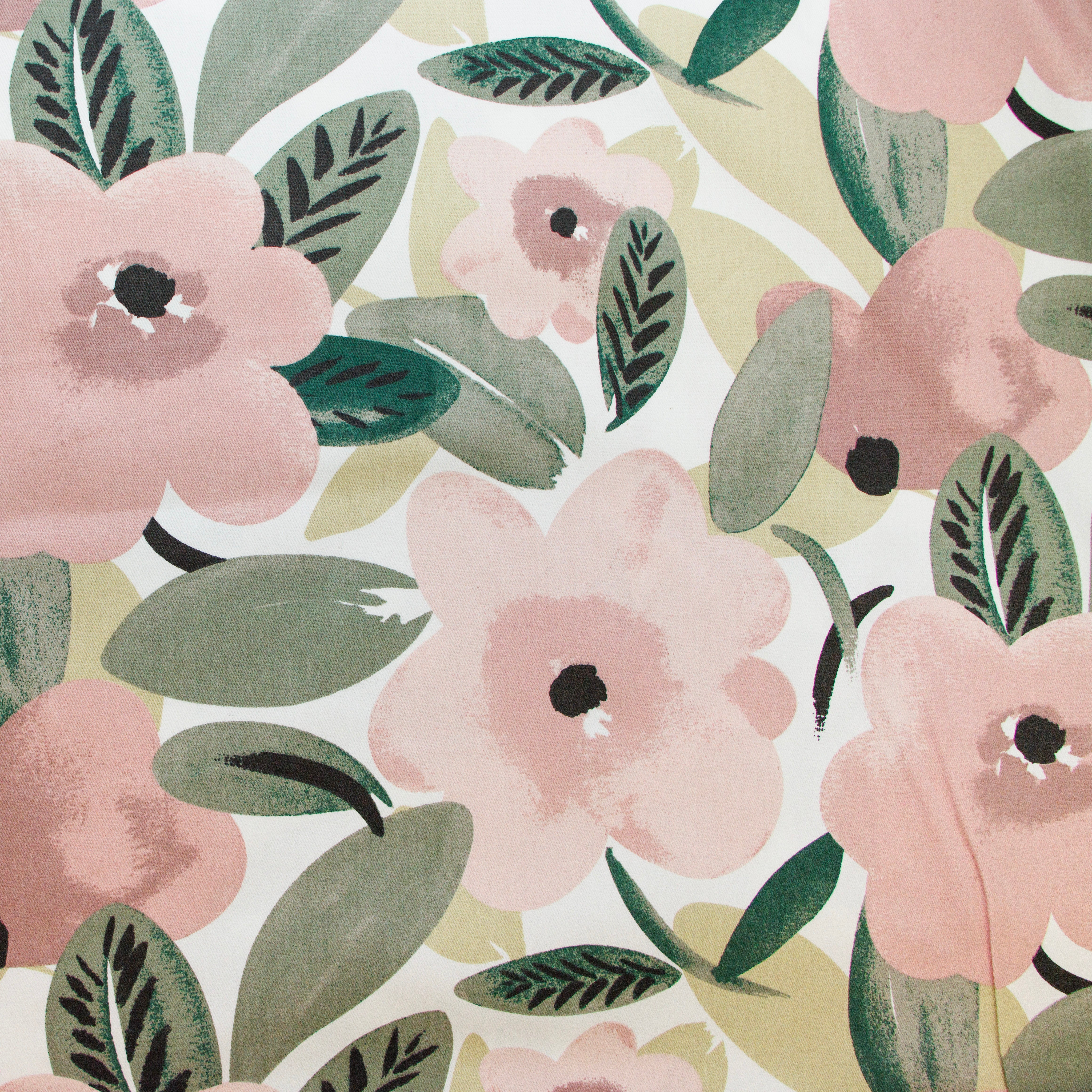 Dekostoff Half-Panama - große Blumen - weiß