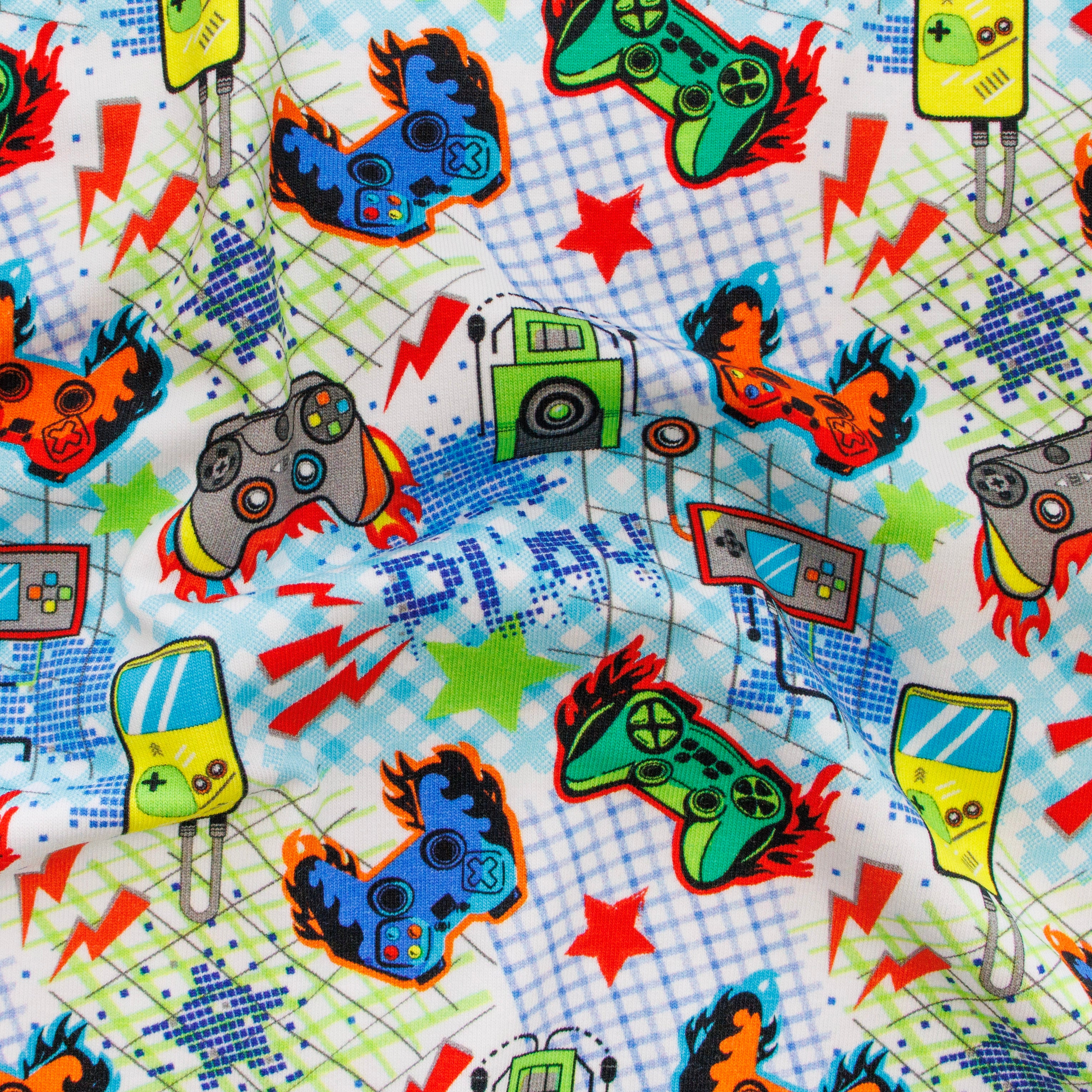 Jersey Baumwolle - Gaming Controller - weiß - blau