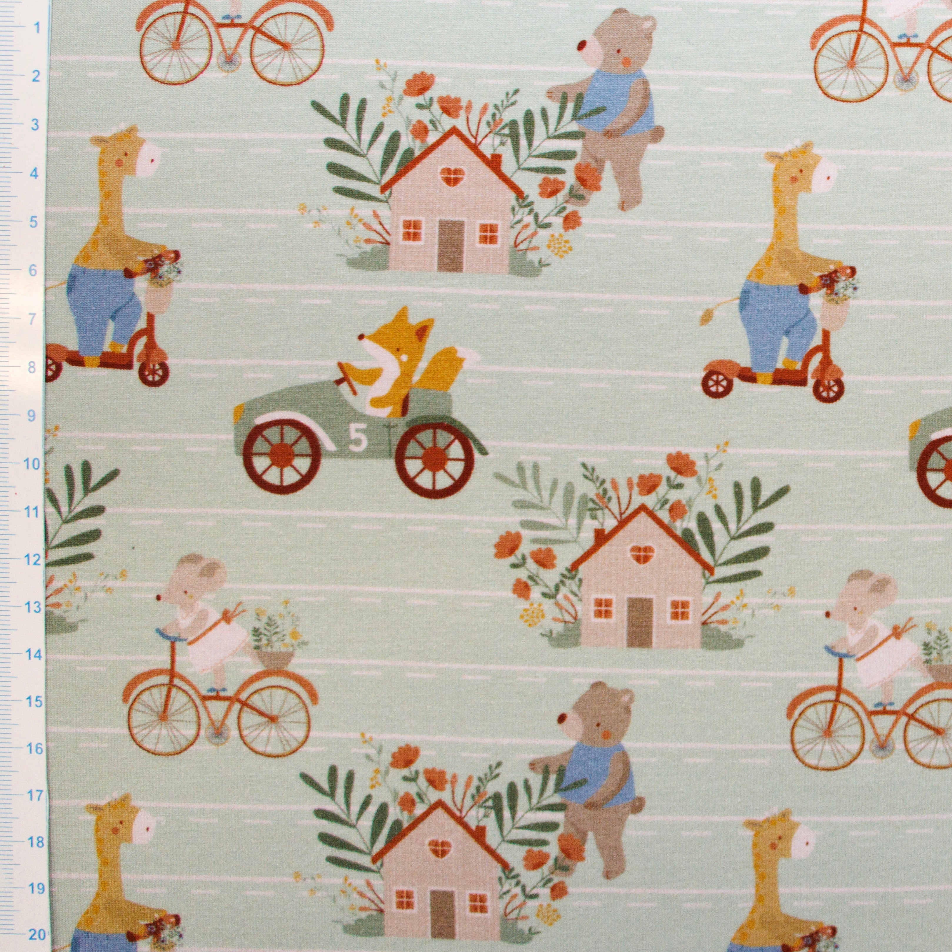 Jersey Baumwolle - Tiere auf Tour - mintgrün