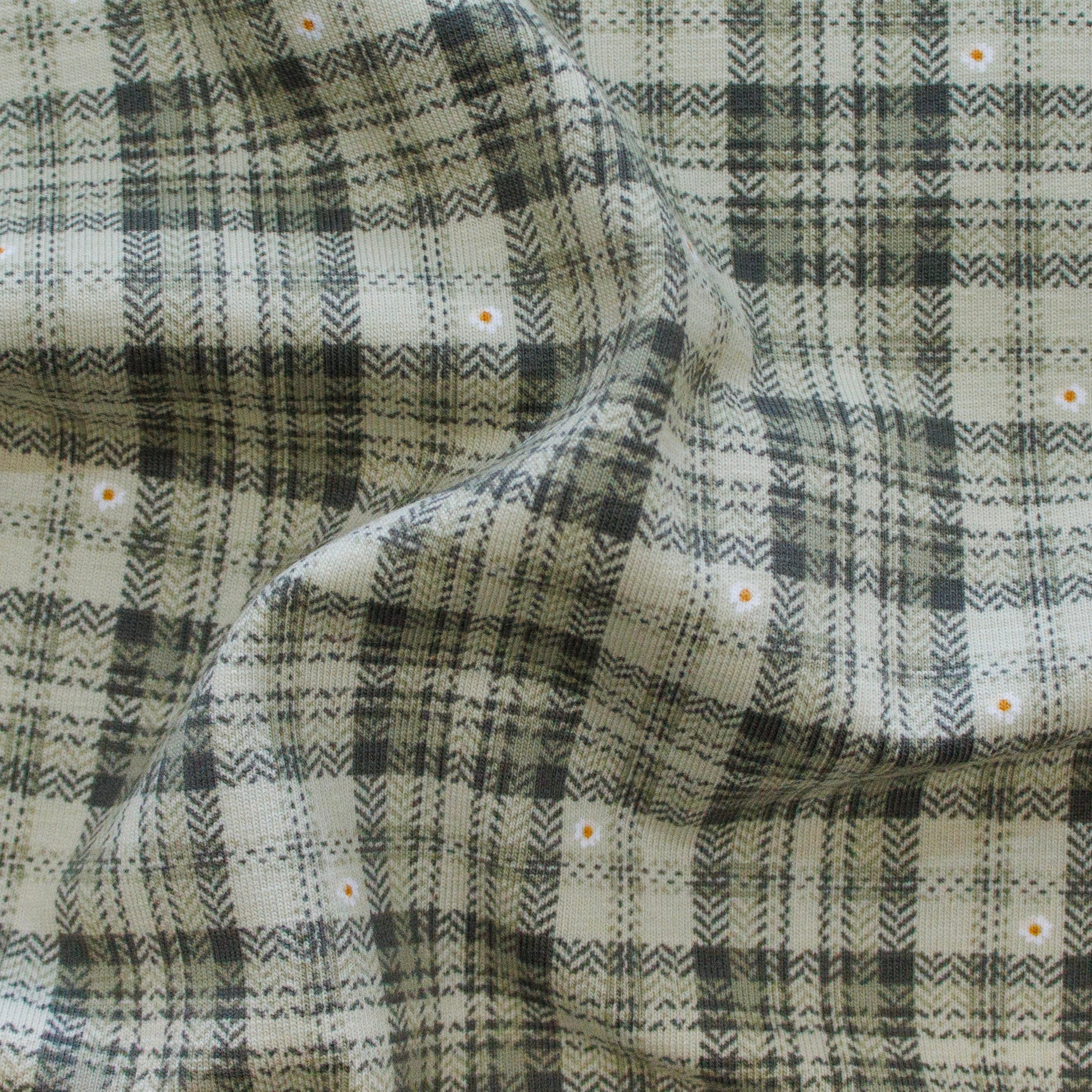 Jersey Baumwolle - Karo mit kleinen Blümchen - altgrün