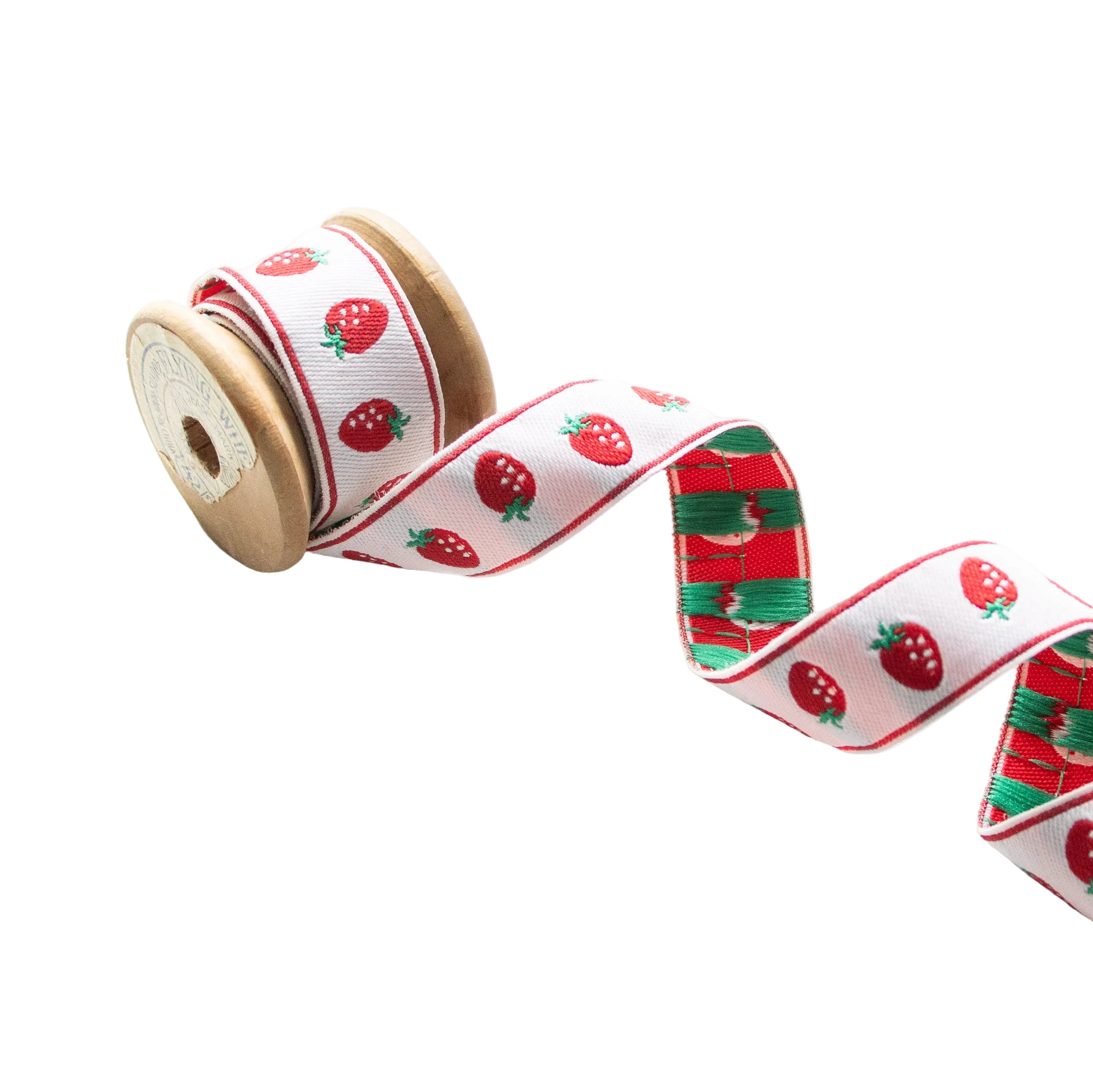 Webband ca. 15 mm - Erdbeeren - weiß - rot