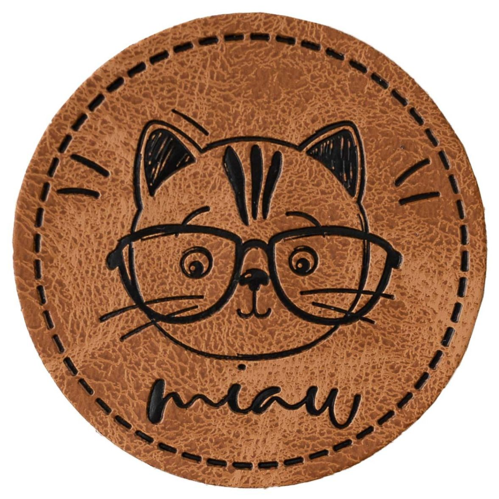 Kunstleder-Label - "Miau" - braun