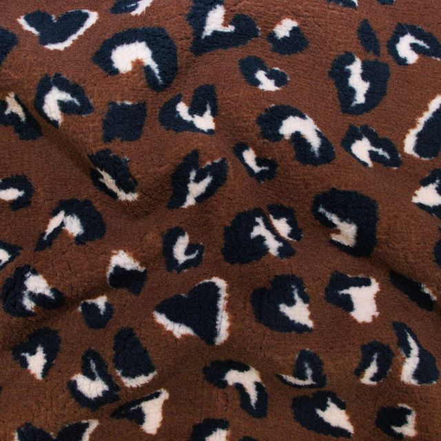 Kuschelplüsch Teddy-Fleece Stoff - Leo Animalprint – Braun & Schwarz