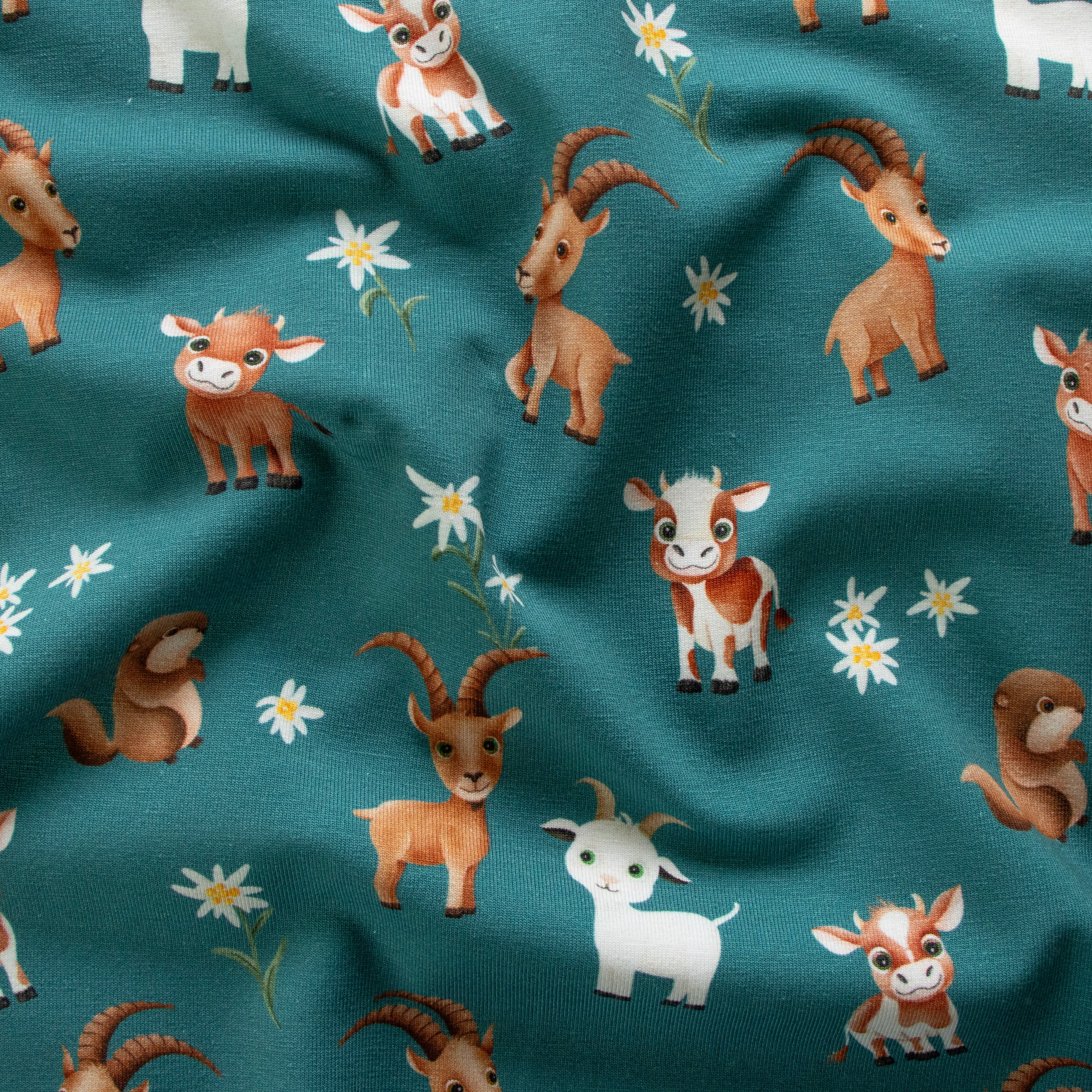 Jersey Swafing Alpenliebe by Mrs Mint Design - Bergziegen - petrol