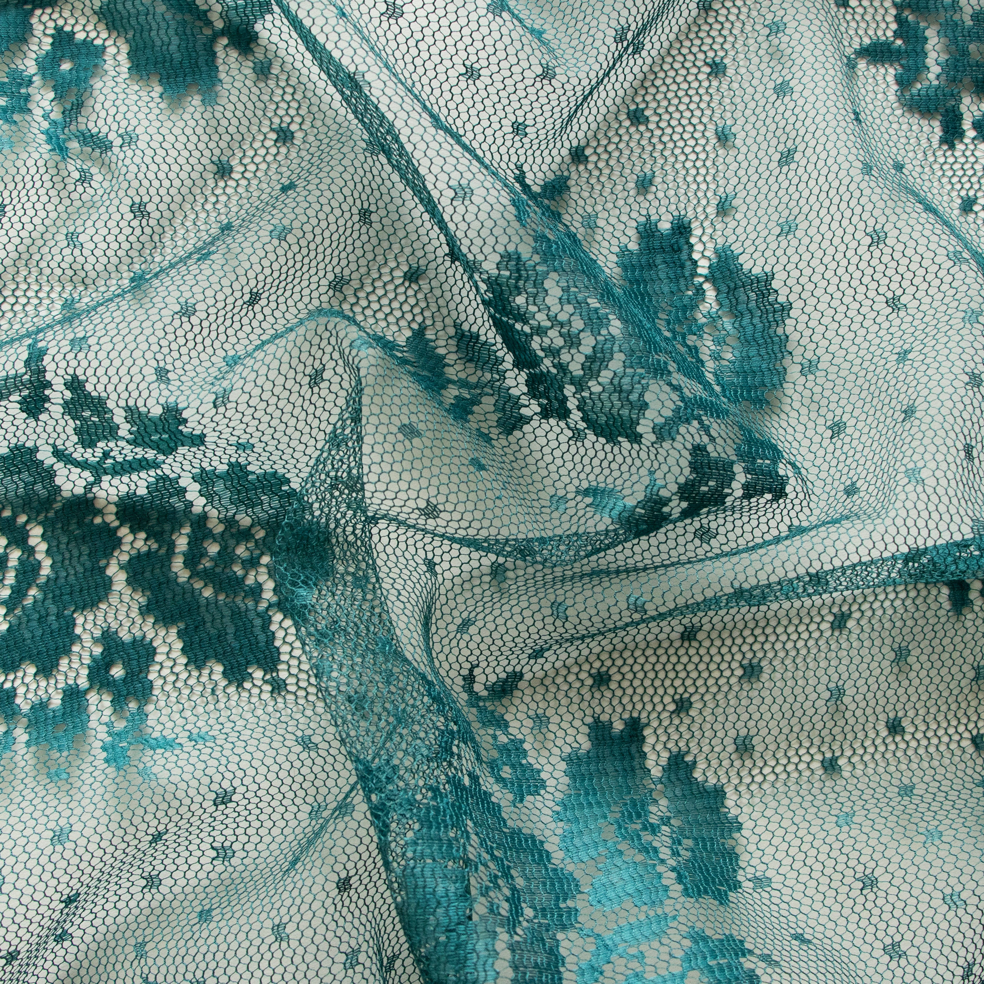 Spitze - Designerstoff aus Spanien - Blumen und Punkte - petrol