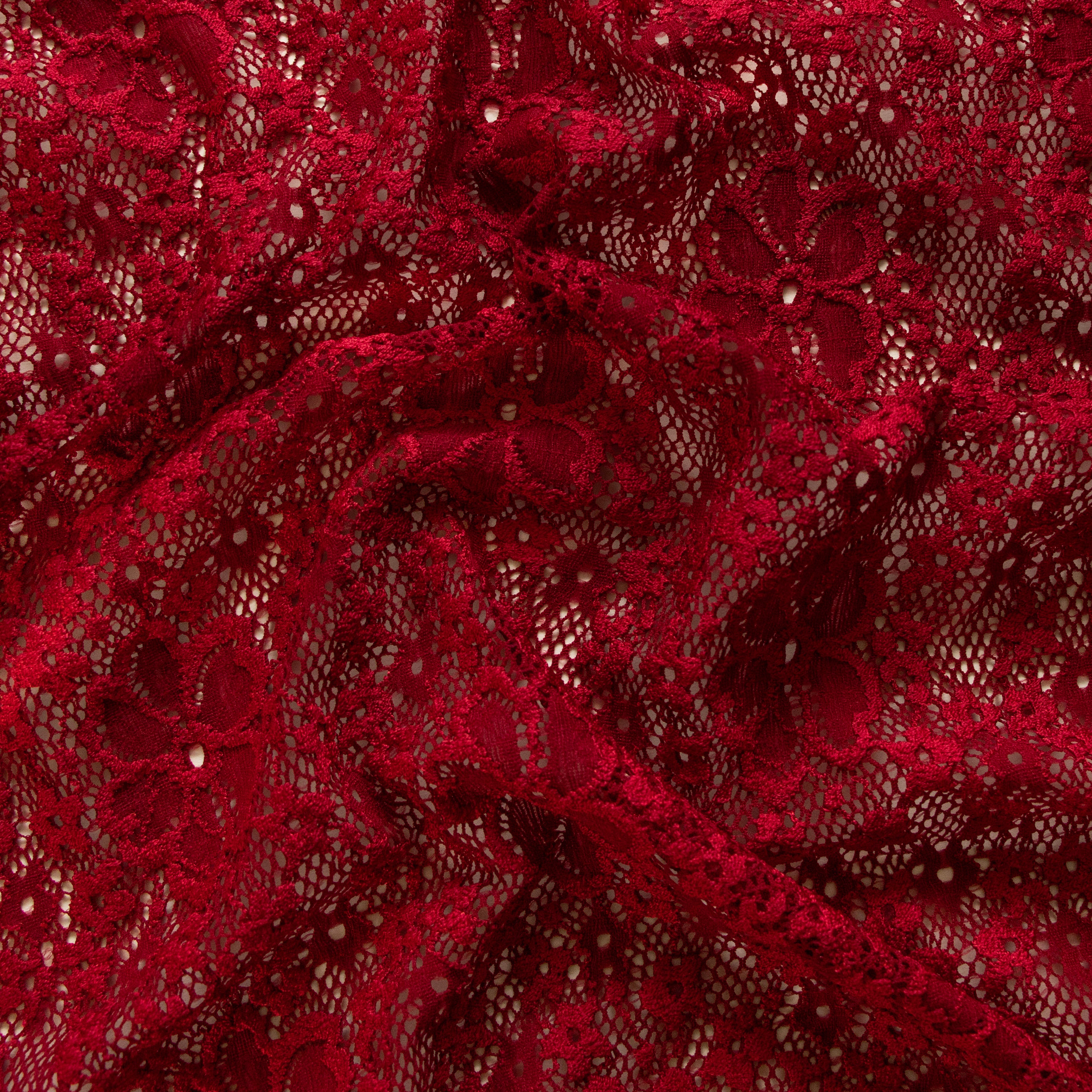 elastische Spitze - Designerstoff aus Spanien - Blumen - bordeaux