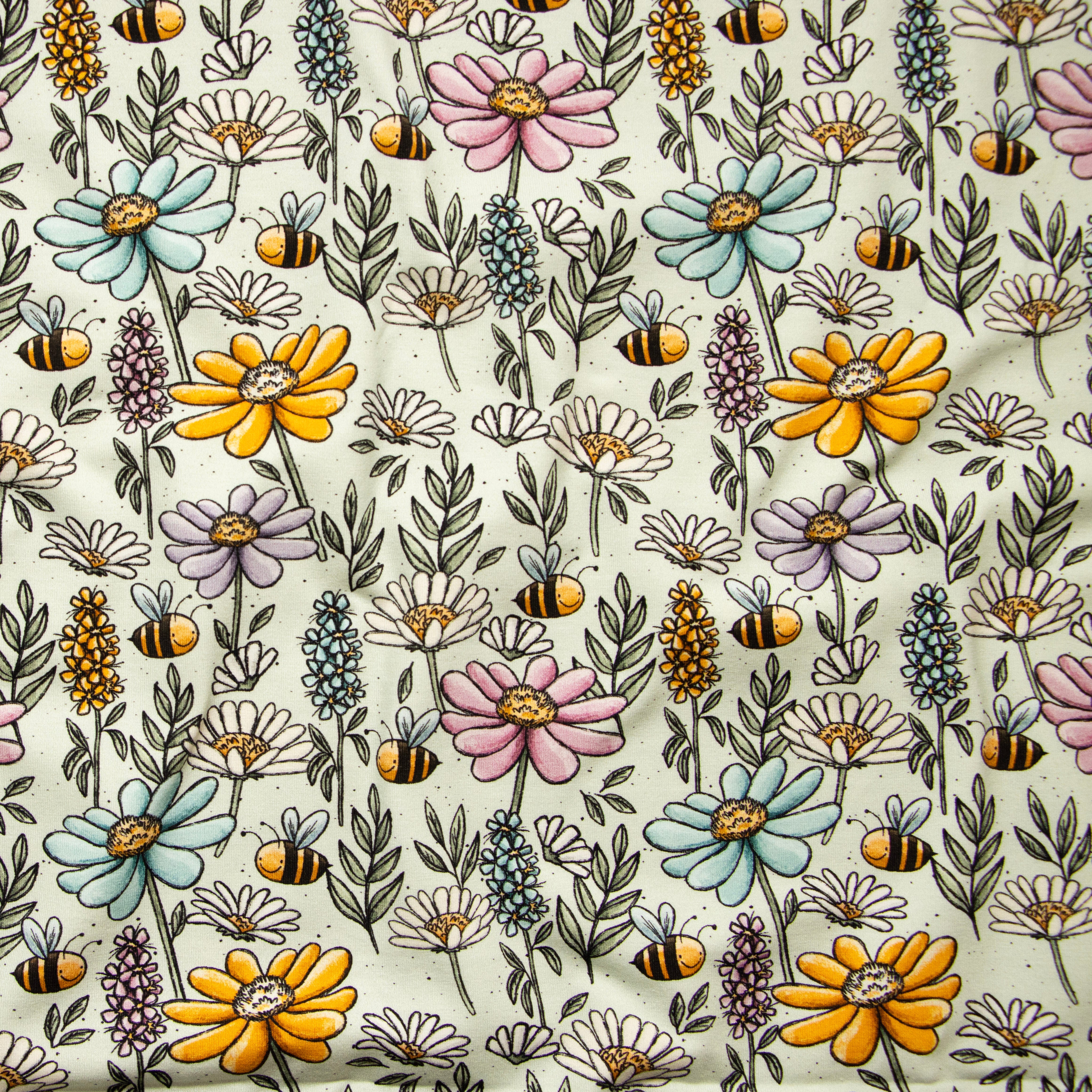 Eigenproduktion Jersey Blumenwiese Katzengold-Design - hellblau