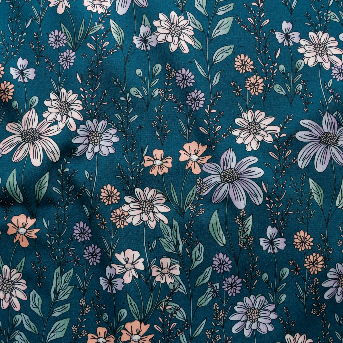 Eigenproduktion Softshell Katzengold Design - Blumenwiese - nachtblau