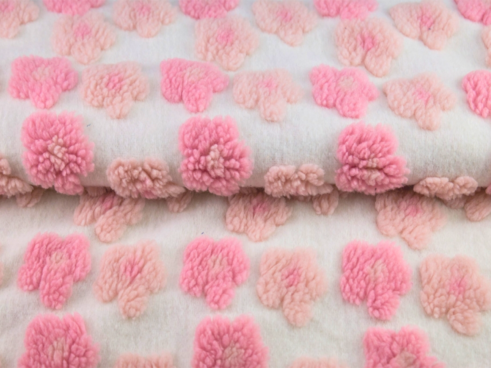Sherpa Teddy Fleece Stoff mit 3D-Blumenstruktur 🌸 -Jacquard