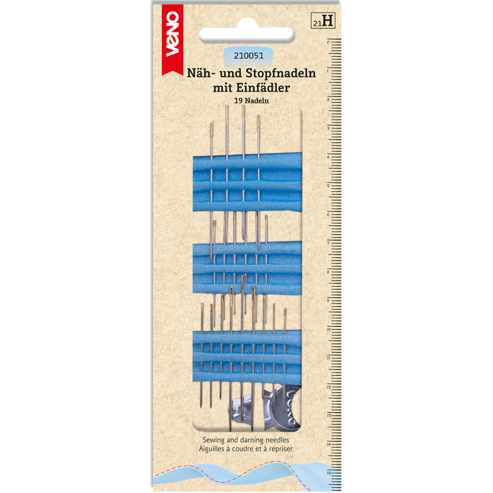 Näh- und Stopfnadeln mit Einfädler - Goldöhr - 20 Stück