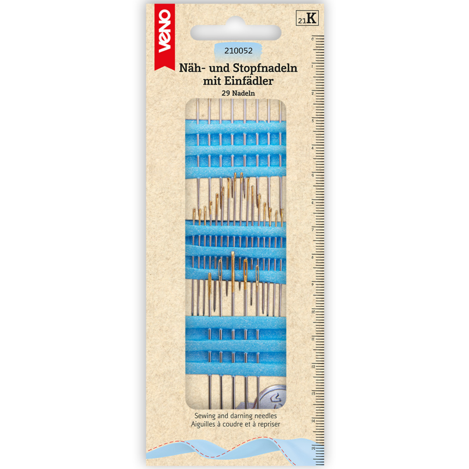 Näh- und Stopfnadeln mit Einfädler - Goldöhr - 30 Stück