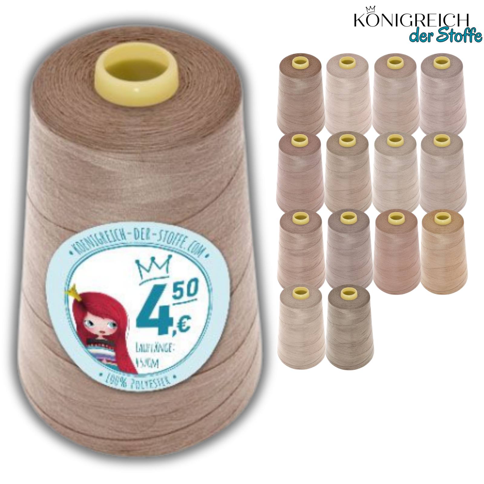 🧵 Overlock Nähgarn - 4570 m - Beige • Rosé • Taupe