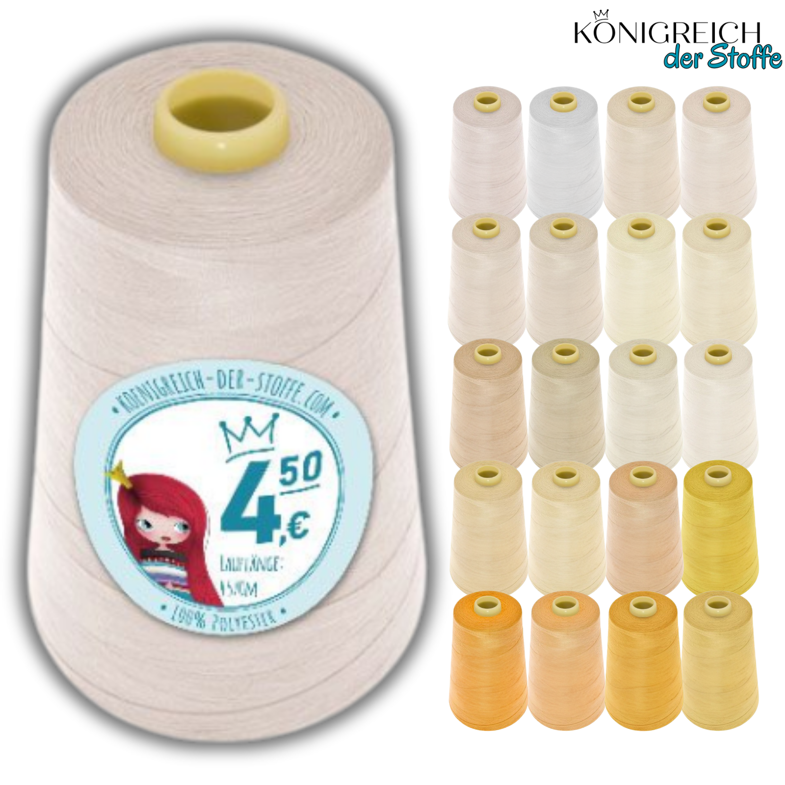 🧵 Overlock Nähgarn - 4570 m - Weiß • Creme • Beige • Gelb • Orange