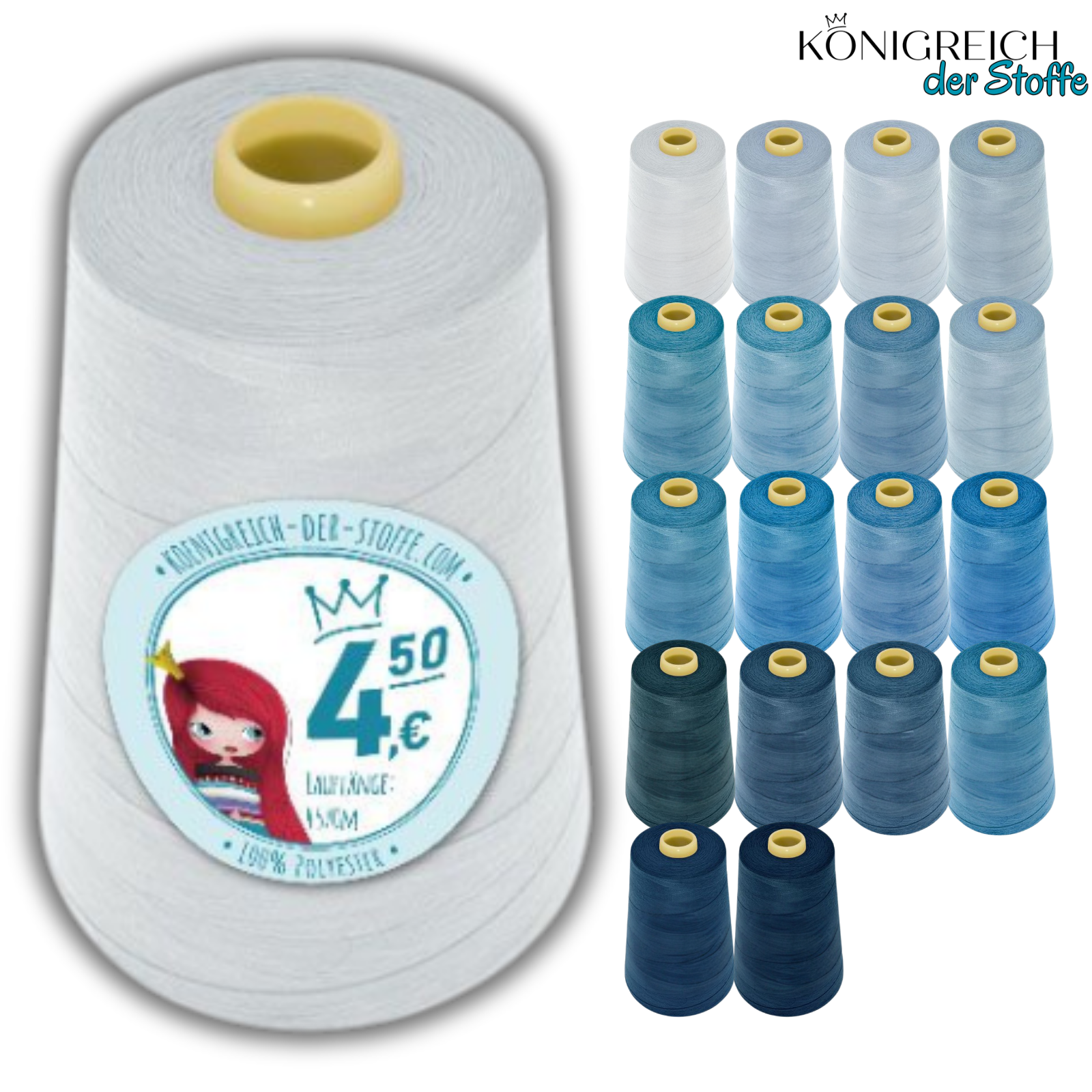 🧵 Overlock Nähgarn - 4570 m - Hellblau • Blau • Dunkelblau