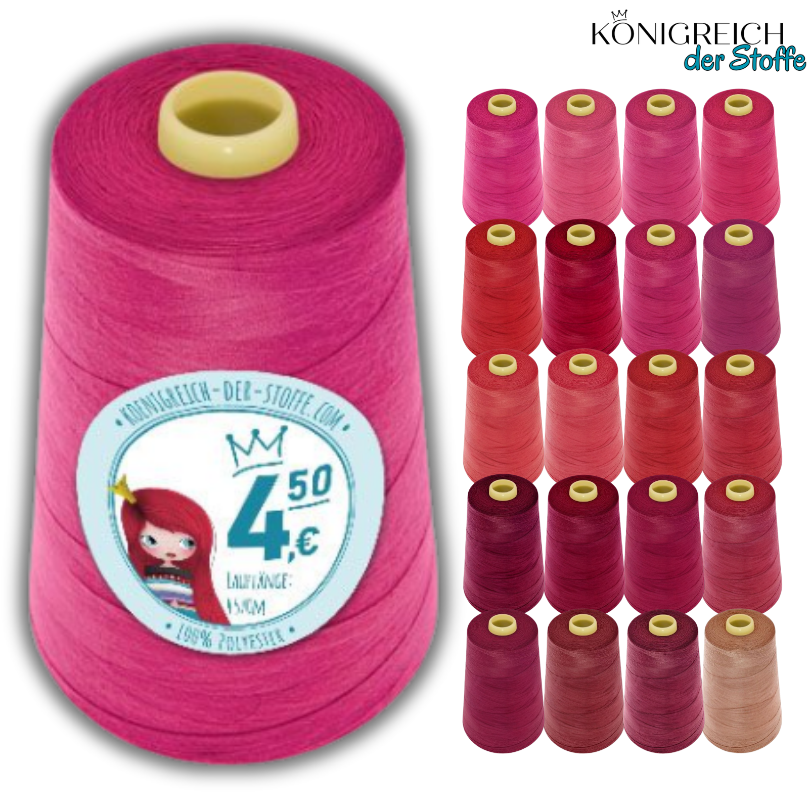 🧵 Overlock Nähgarn - 4570 m - Pink • Rot • Bordeaux • Rosa