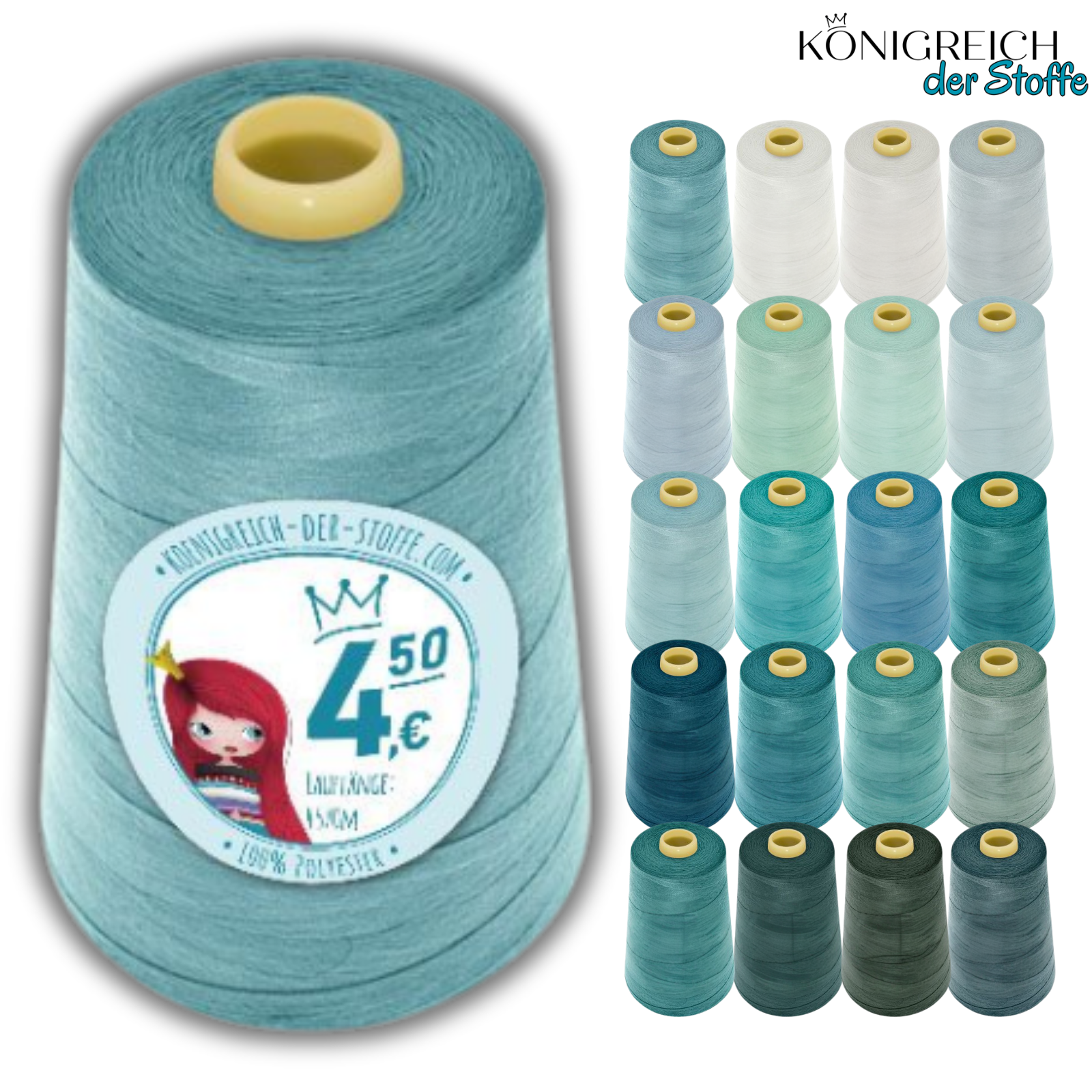 🧵 Overlock Nähgarn - 4570 m - Hellblau • Türkis • Petrol