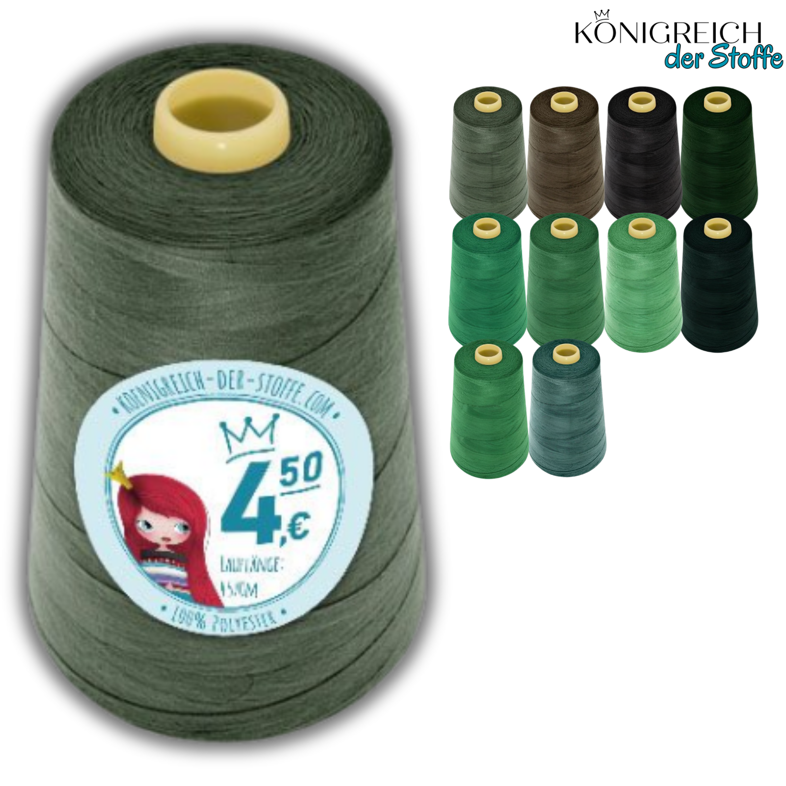 🧵 Overlock Nähgarn - 4570 m - Oliv • Grün • Dunkelgrün • Schwarzgrün