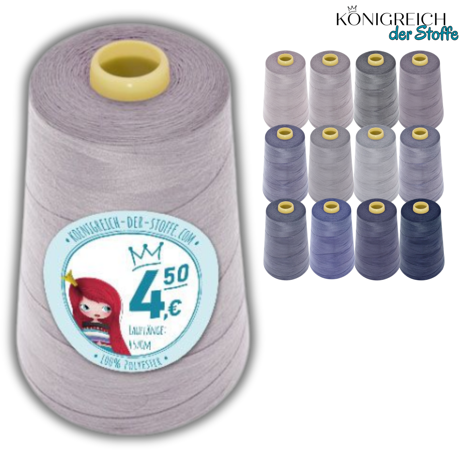 🧵 Overlock Nähgarn - 4570 m - Grau • Blau • Violett • Lila