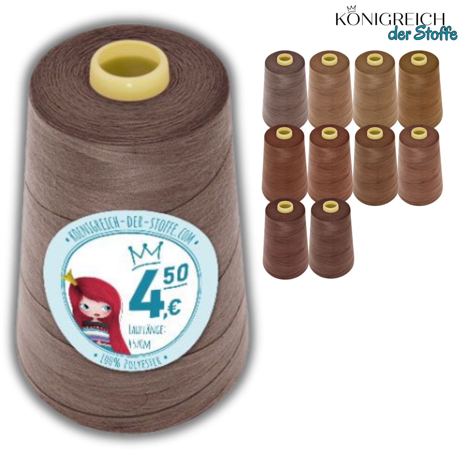 🧵 Overlock Nähgarn - 4570 m - Beige • Braun • Karamell