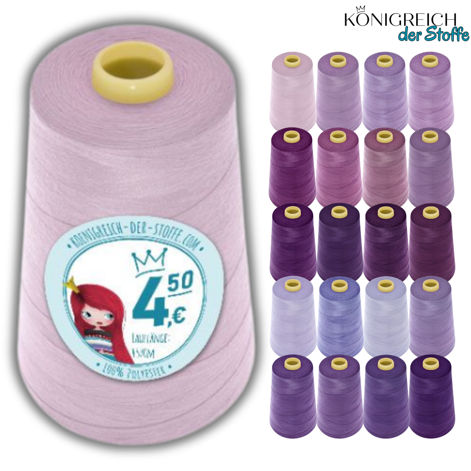 🧵 Overlock Nähgarn - 4570 m - Rosa • Lila • Violett