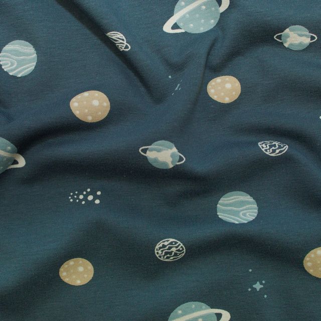 🪐 Baumwolle Jersey Stoff Digitaldruck - Weltraum - Indigoblau
