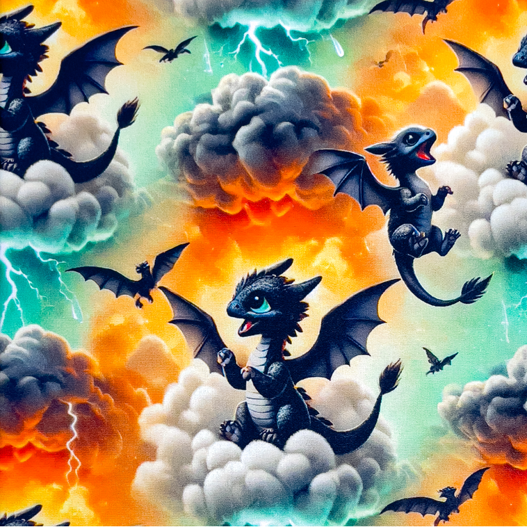 🐲 Softshell Stoff - Drachen auf Bunt