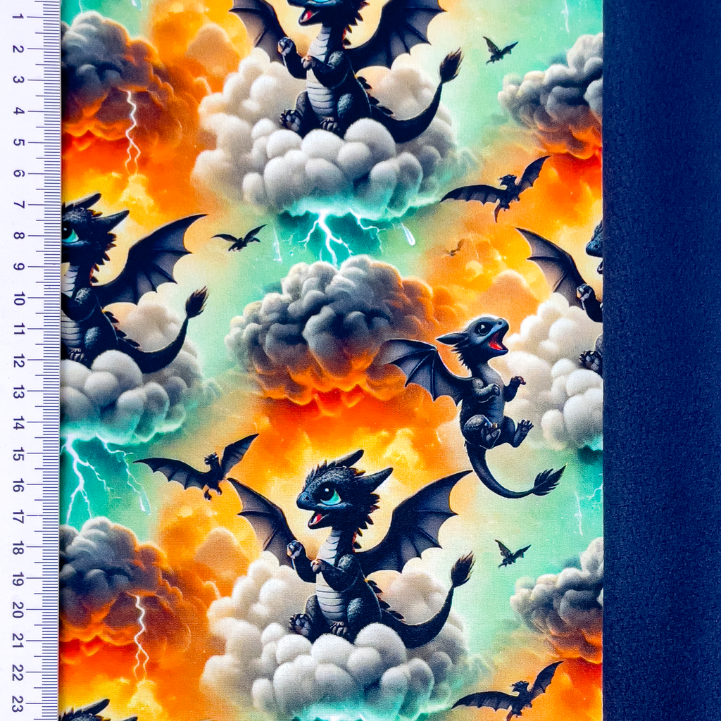 🐲 Softshell Stoff - Drachen auf Bunt