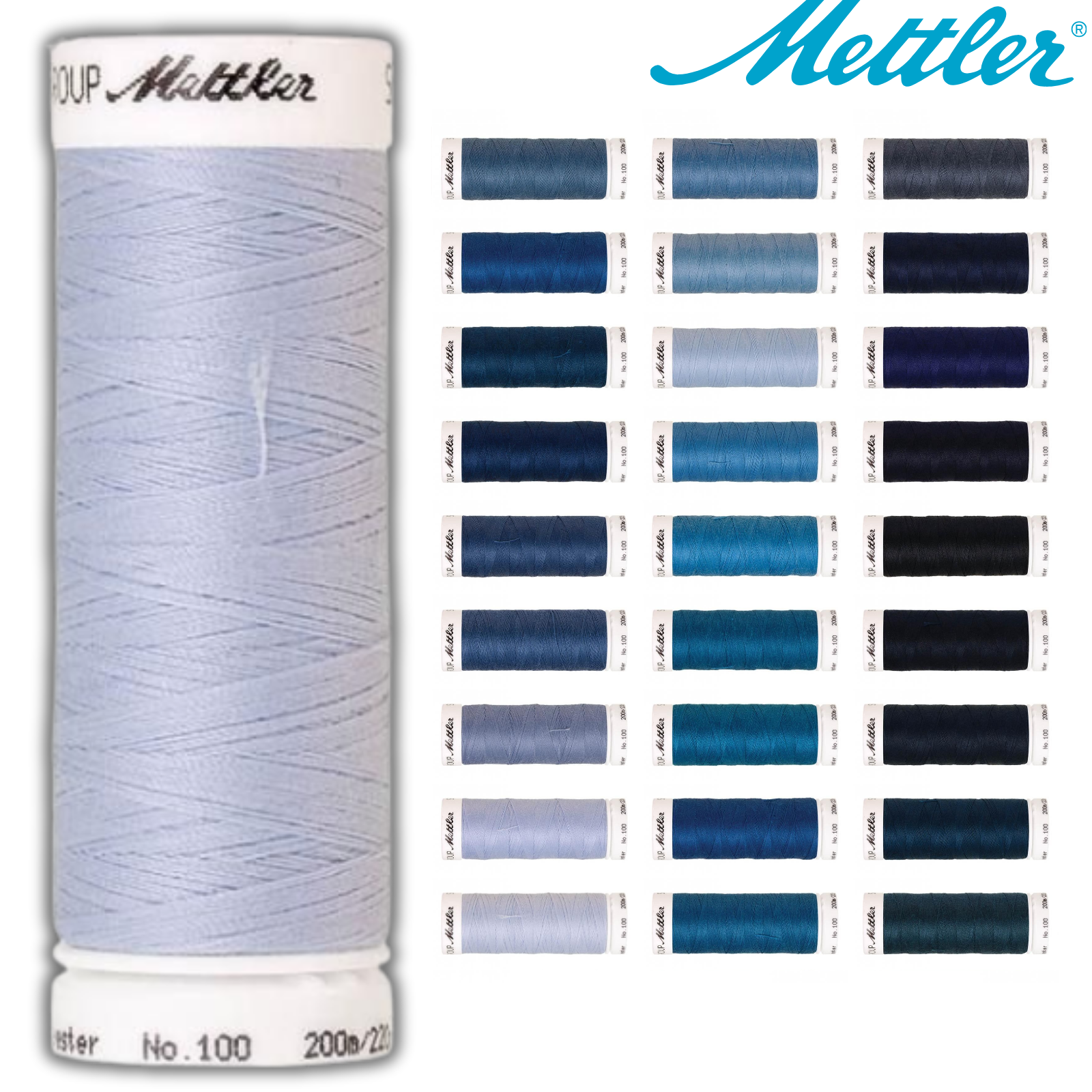 🧵 SERALON® - Allesnähergarn - 200 m • Hellblau - Blau - Dunkelblau - Nähgarn