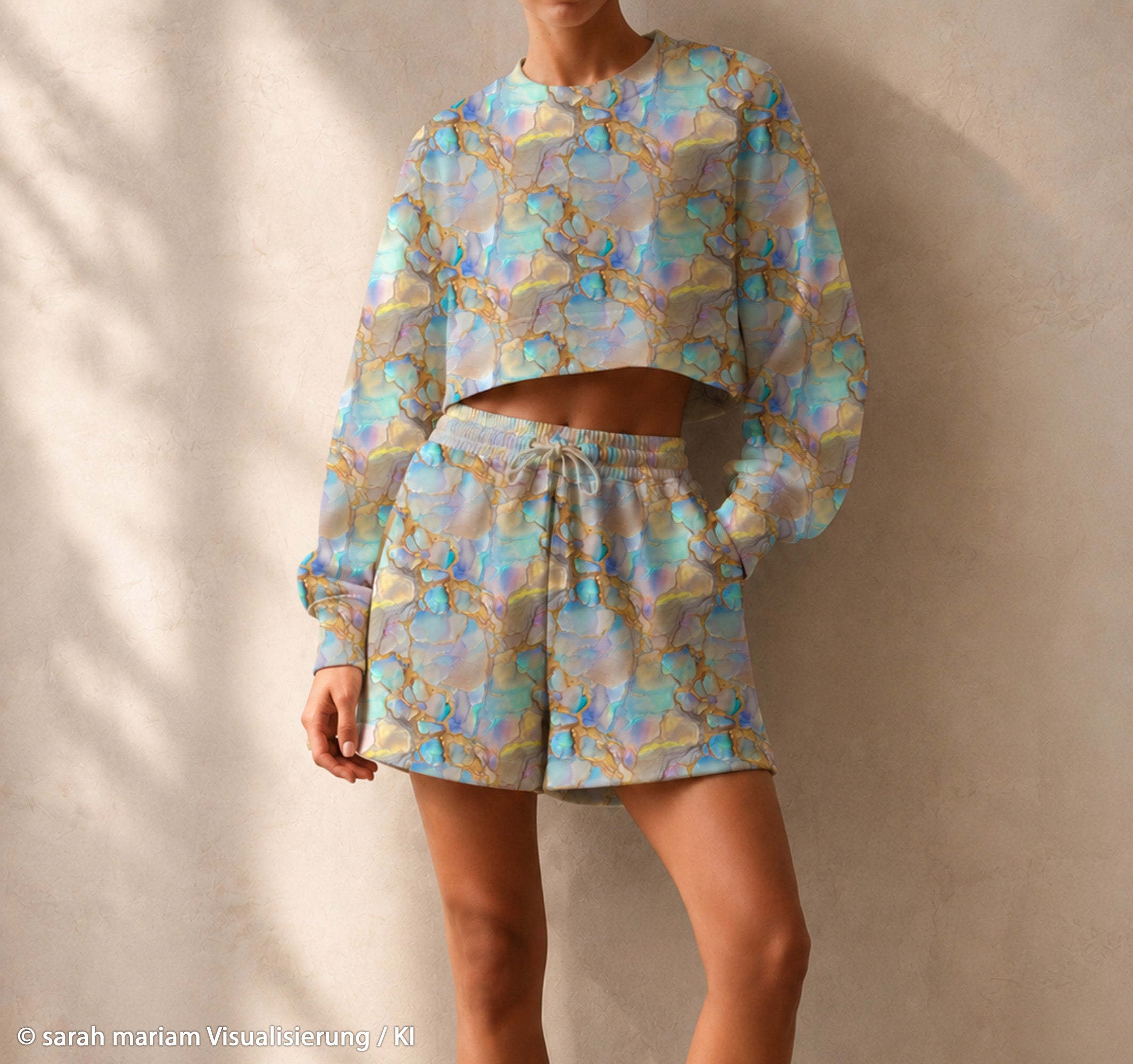 French Terry Swafing Flowing Bloom by Sarah Mariam - Marmor - pastelfarben