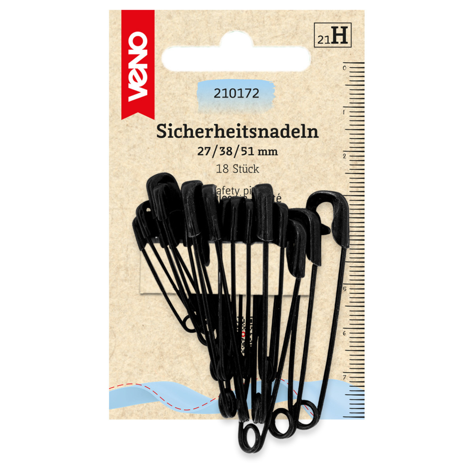 Sicherheitsnadeln 27/38/51mm schwarz 18 Stück