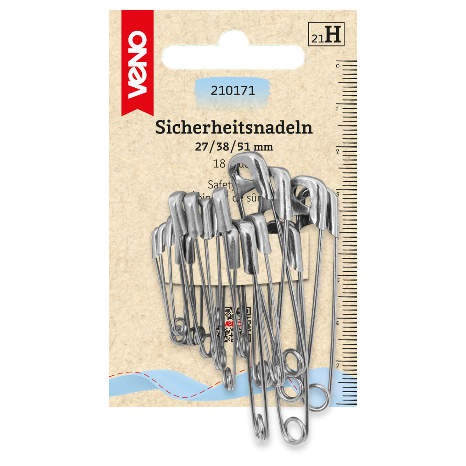 Sicherheitsnadeln 27/38/51mm silberfarbig 18 Stück