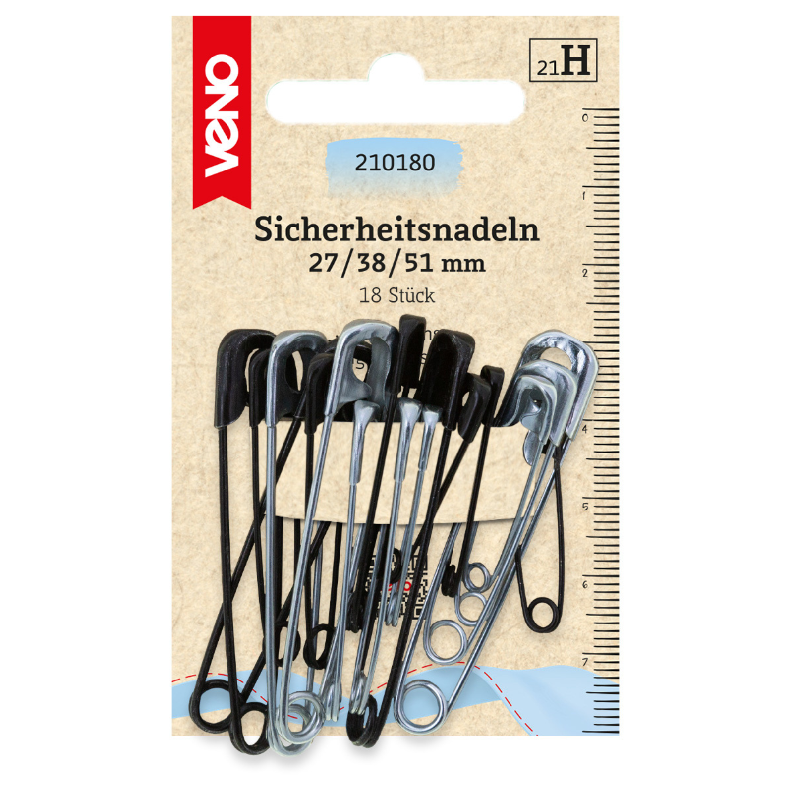 Sicherheitsnadeln 27/38/51mm silberfarbig/schwarz 18 Stück