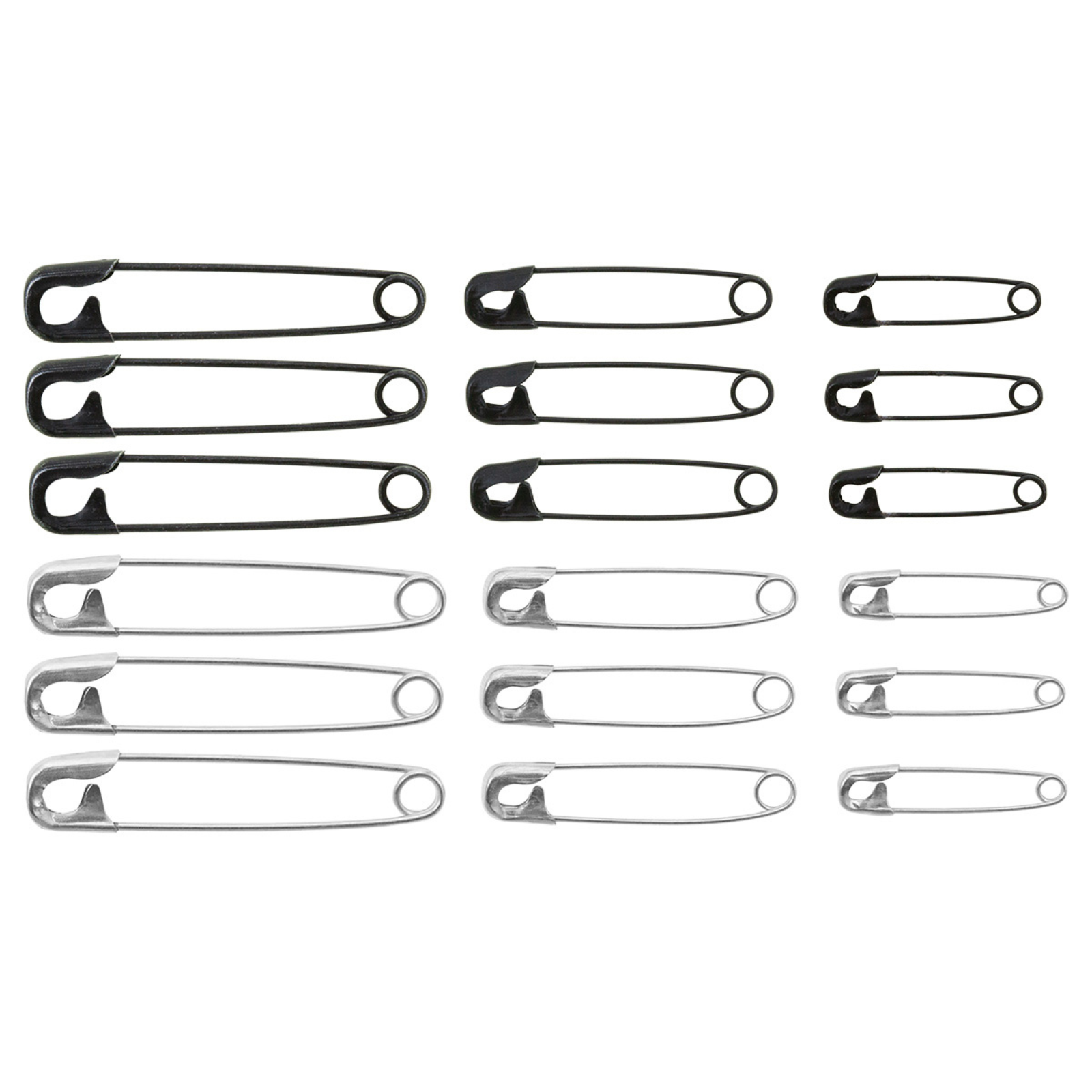 Sicherheitsnadeln 27/38/51mm silberfarbig/schwarz 18 Stück