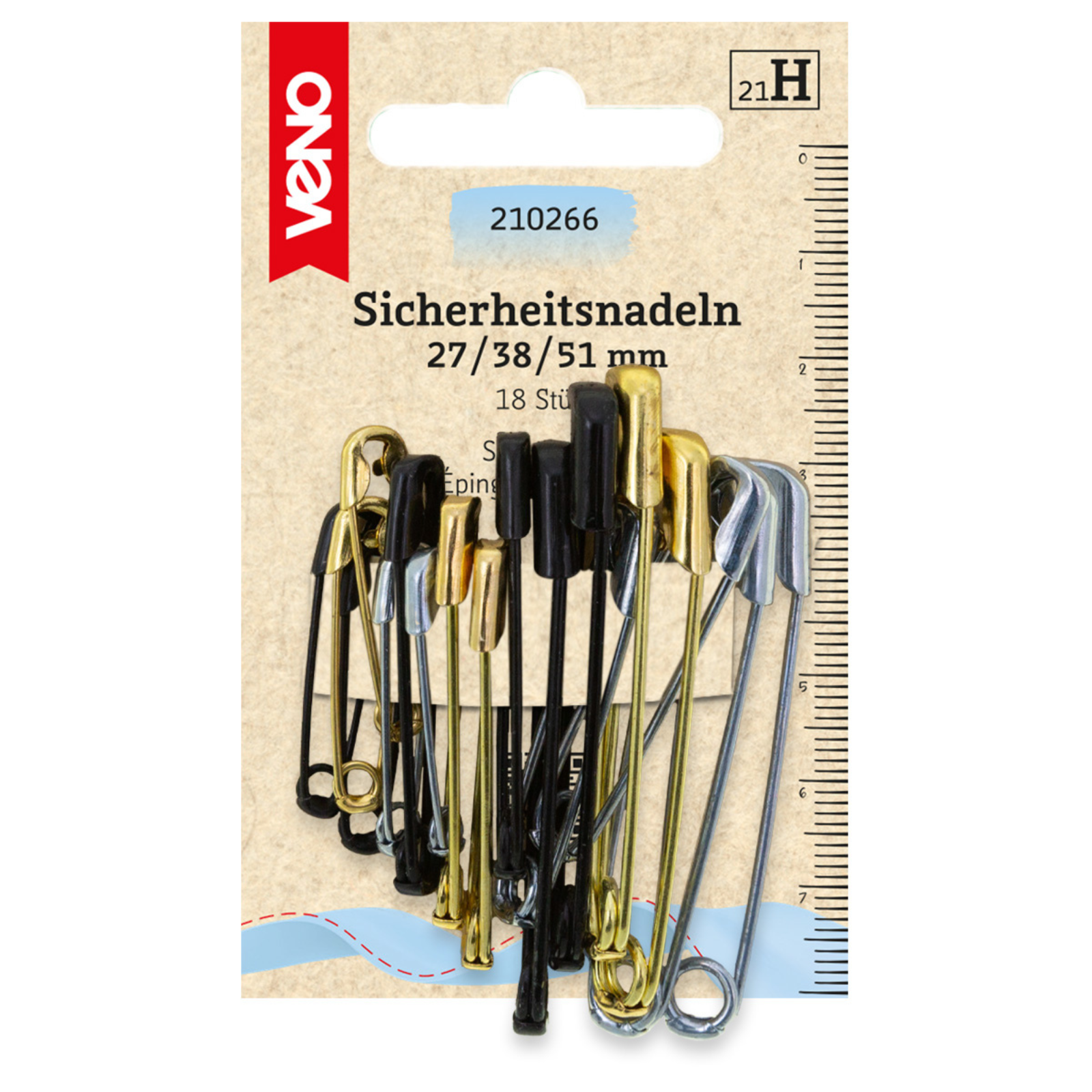 Sicherheitsnadeln ST 27/38/51mm silber/gold/schwarz