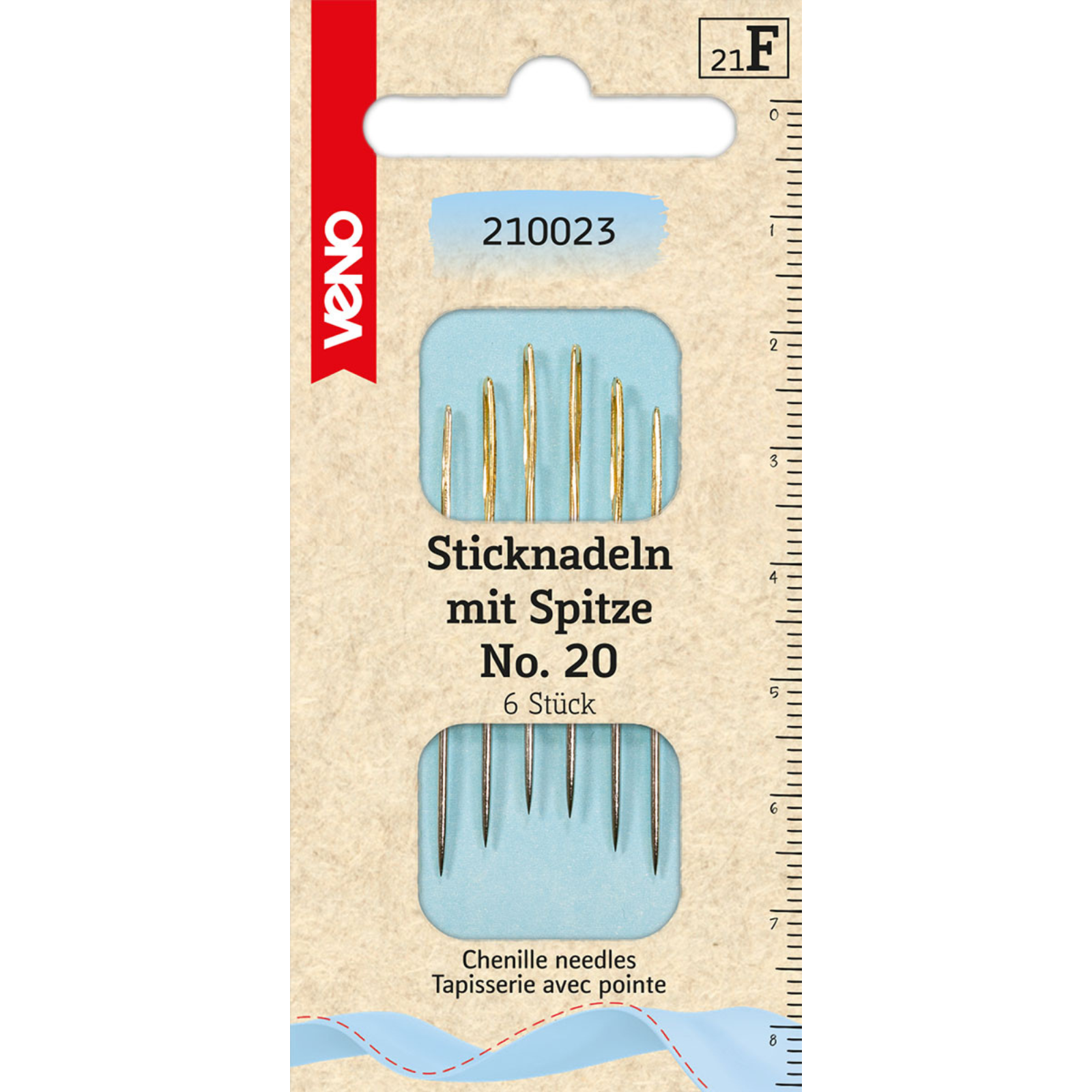 Sticknadeln mit Spitze No. 20 - Goldöhr - 6 Stück