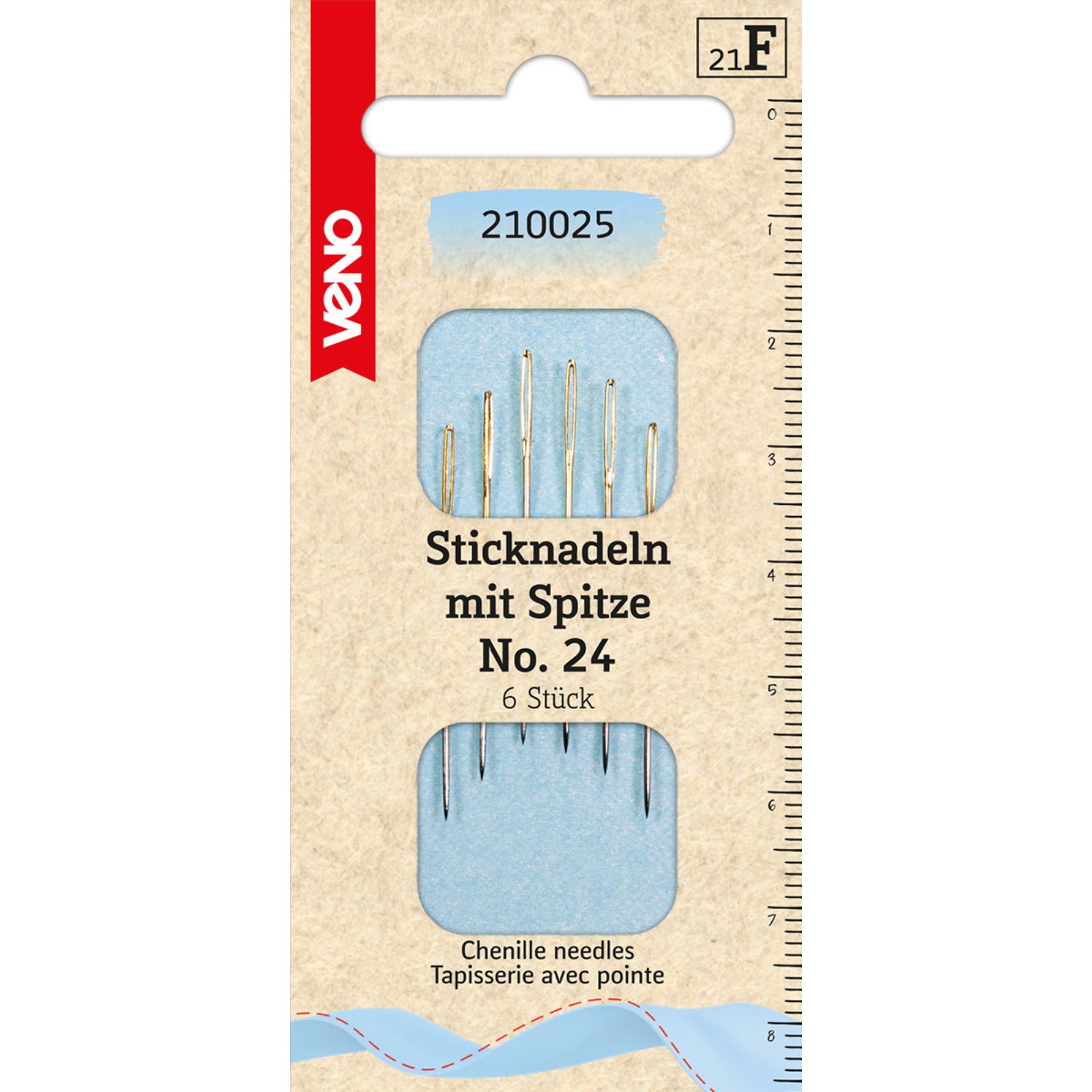 Sticknadeln mit Spitze No. 24 - Goldöhr - 6 Stück