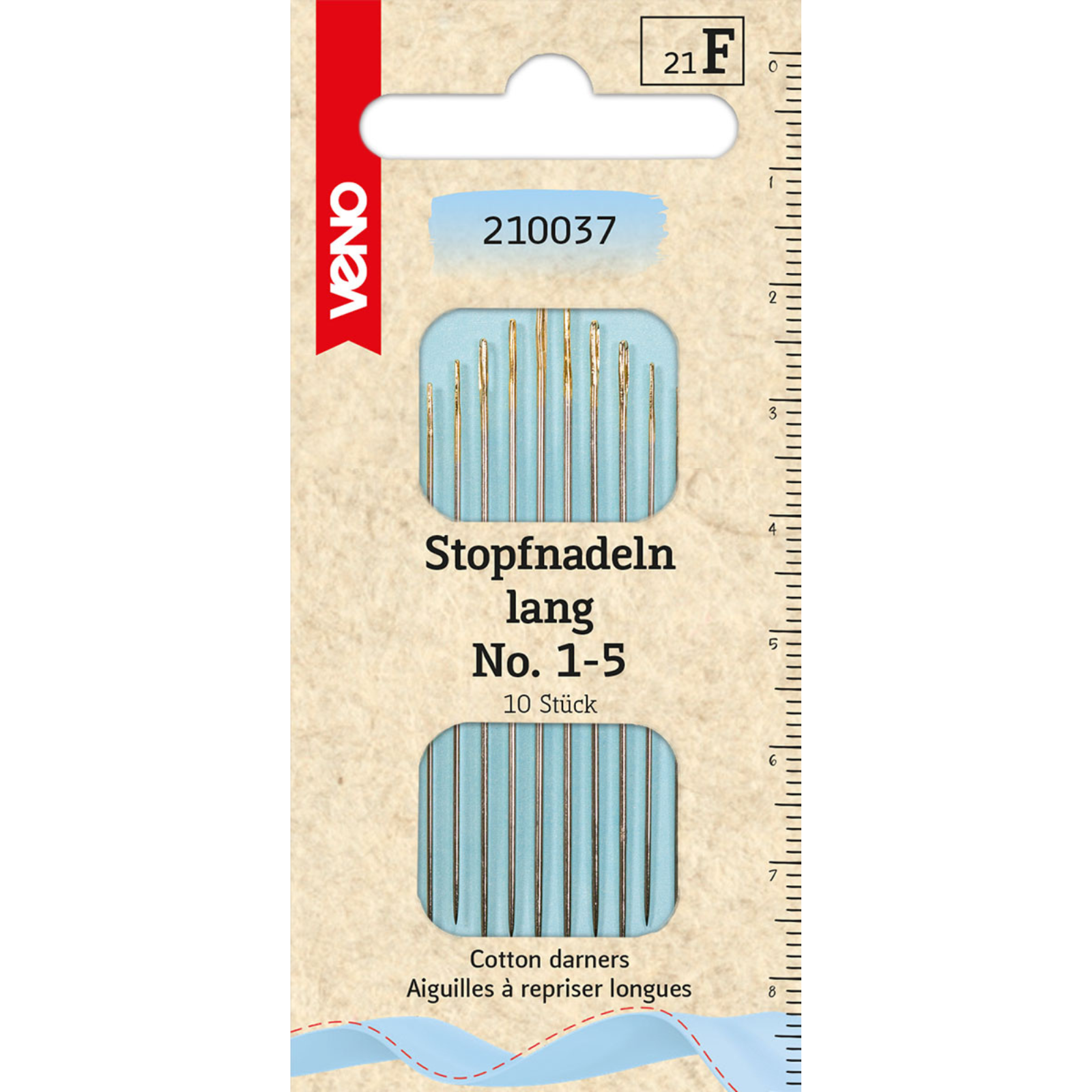 Stopfnadeln lang No. 1-5 - Goldöhr - 10 Stück