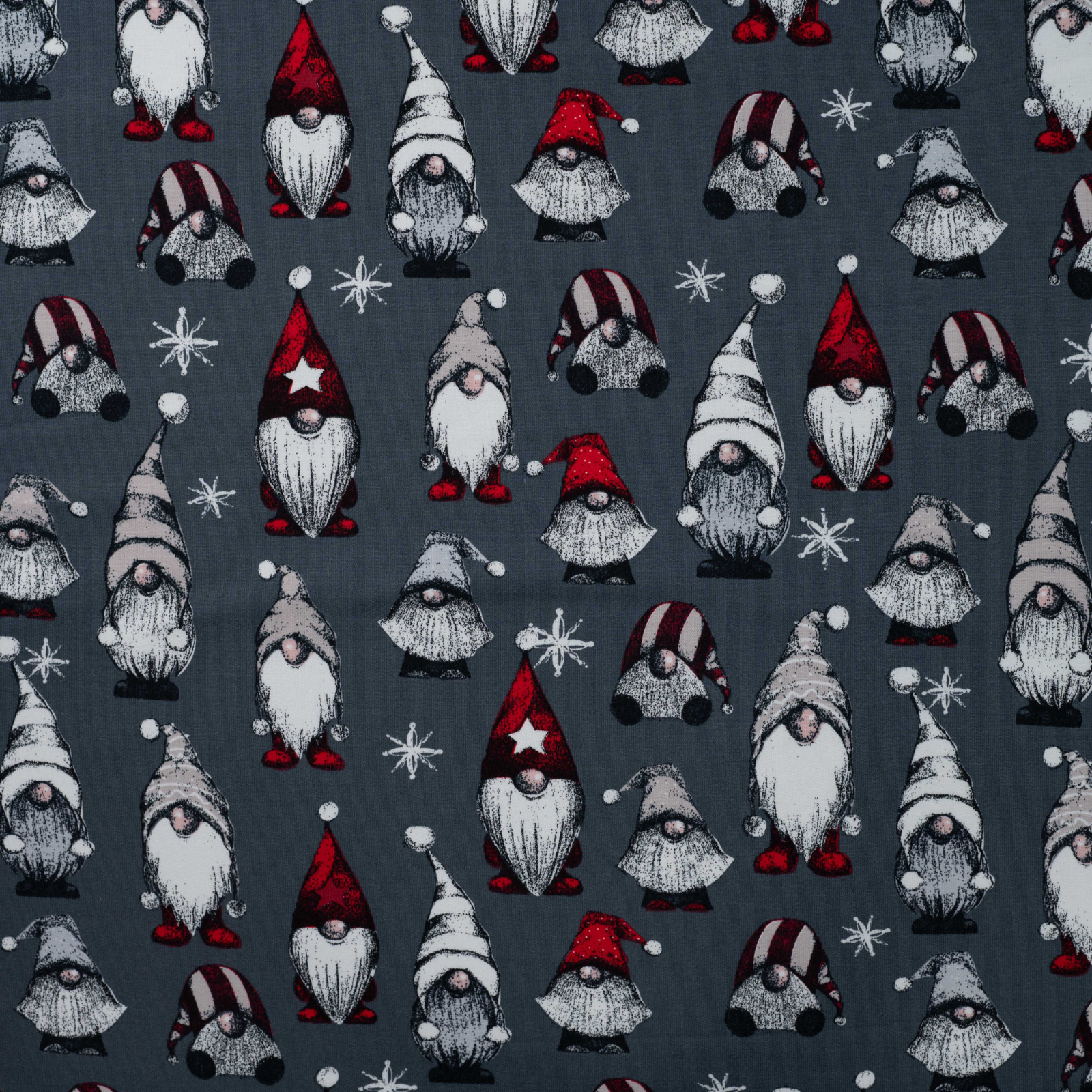 🎄Sweat French Terry Stoff - Weihnachten - Zwerge Grau