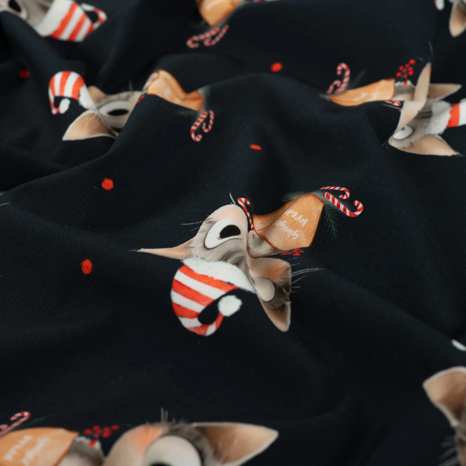 🎄Sweat French Terry Stoff - Weihnachten - süße Katzen mit Zuckerstangen