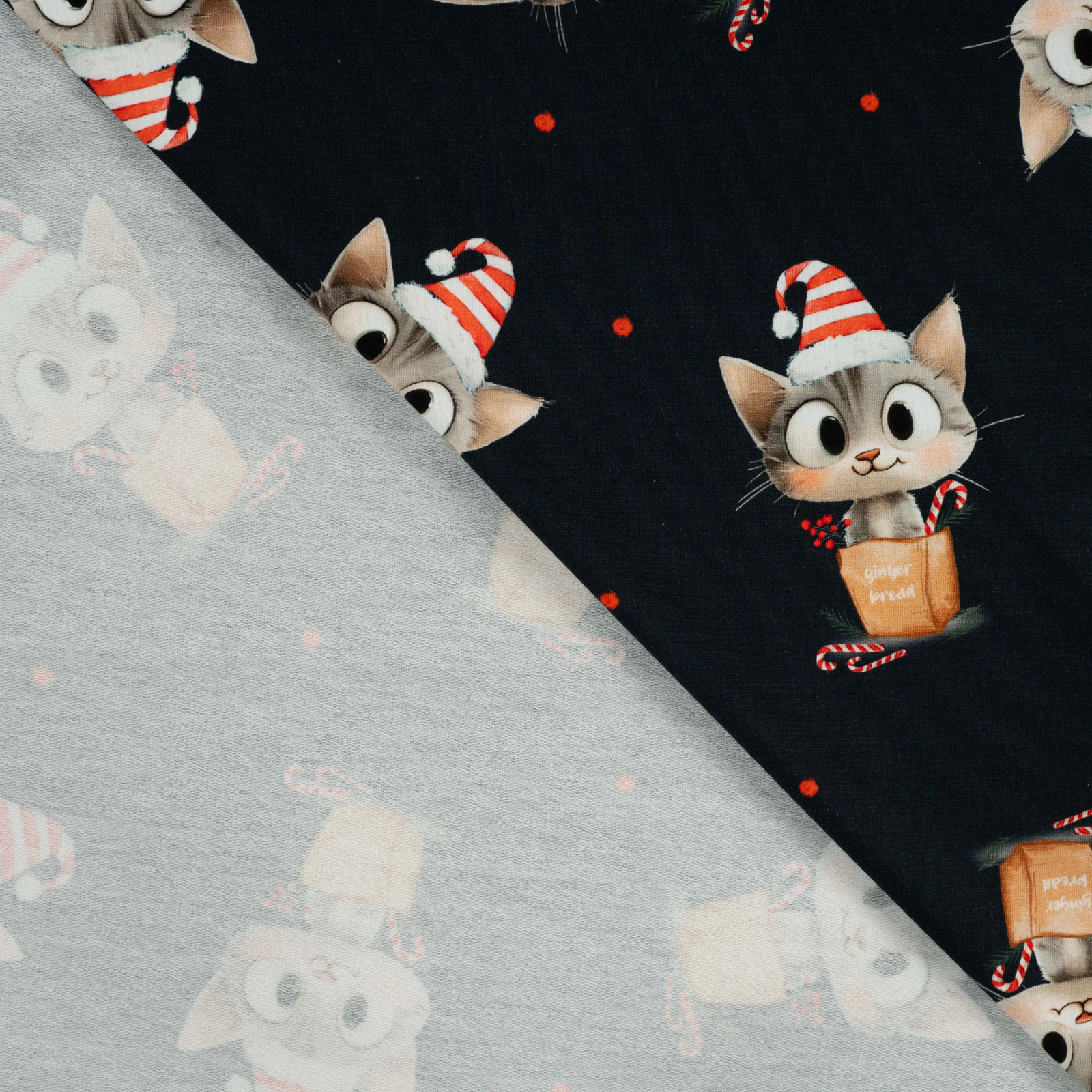 🎄Sweat French Terry Stoff - Weihnachten - süße Katzen mit Zuckerstangen