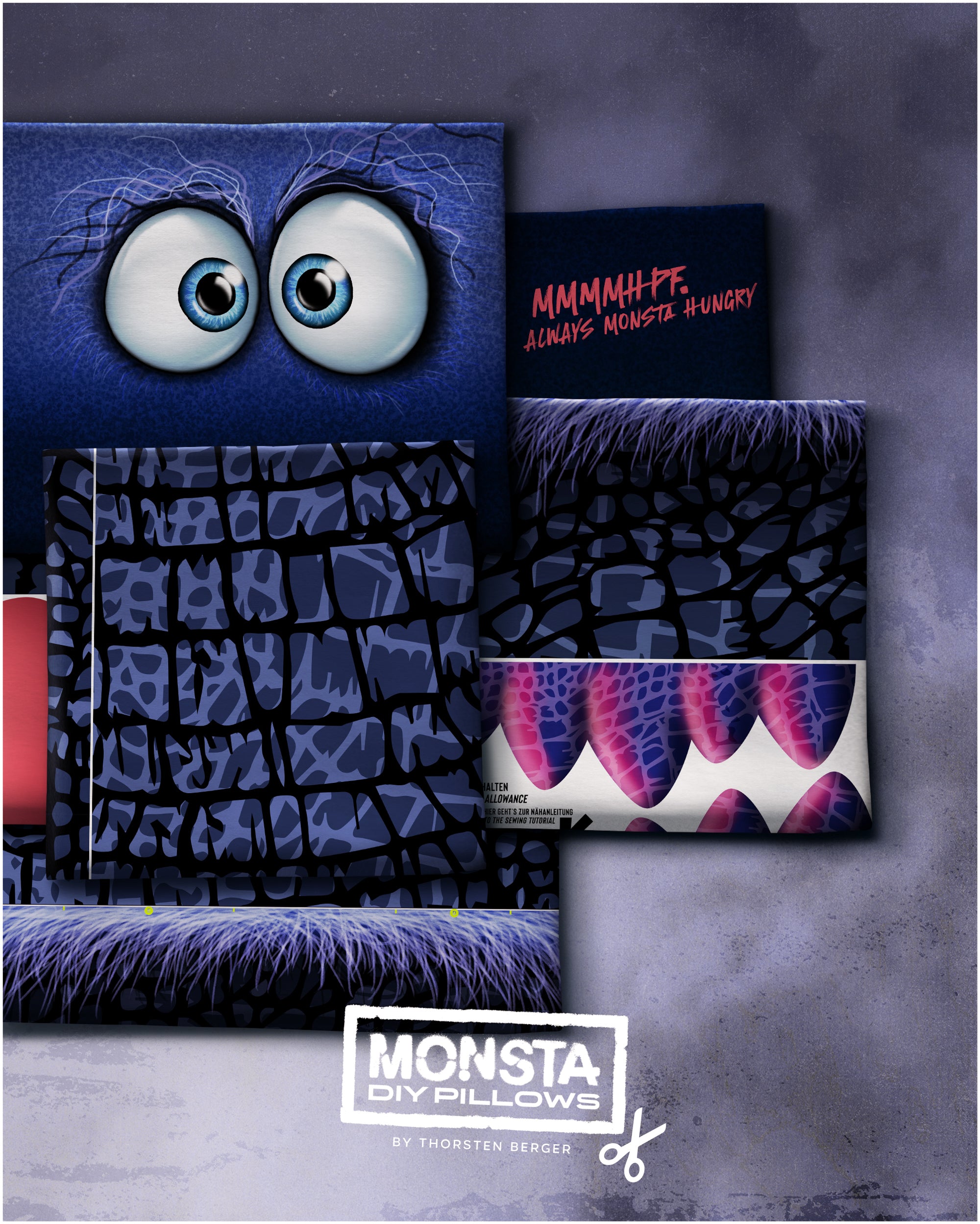 Samt Swafing Kissen PANEL ca. 120 cm x 140 cm MONSTA BAGS by Thorsten Berger - Lila
