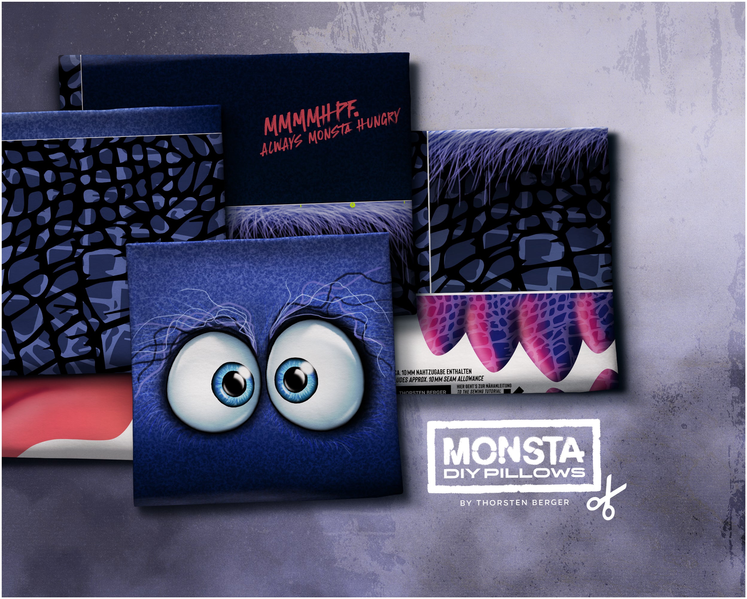 Samt Swafing Kissen PANEL ca. 120 cm x 140 cm MONSTA BAGS by Thorsten Berger - Lila