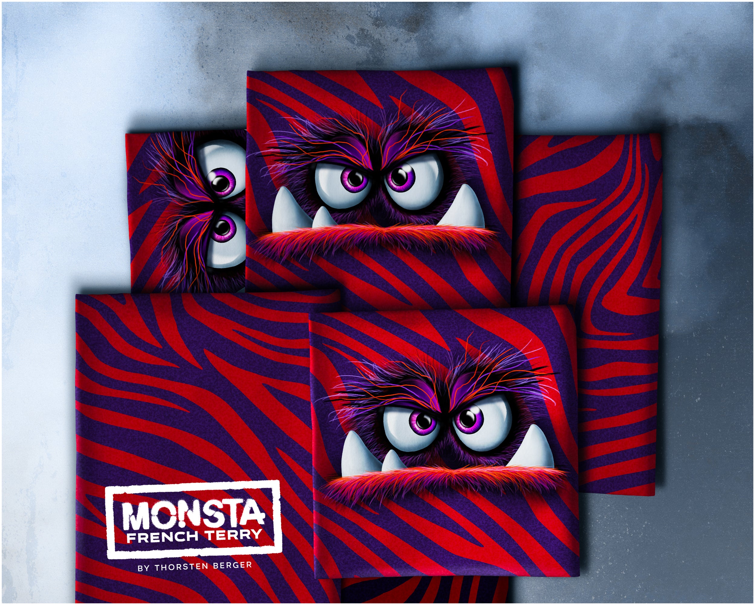 French Terry Swafing PANEL ca. 85 cm x 150 cm MONSTA by Thorsten Berger - Zebra -Rot