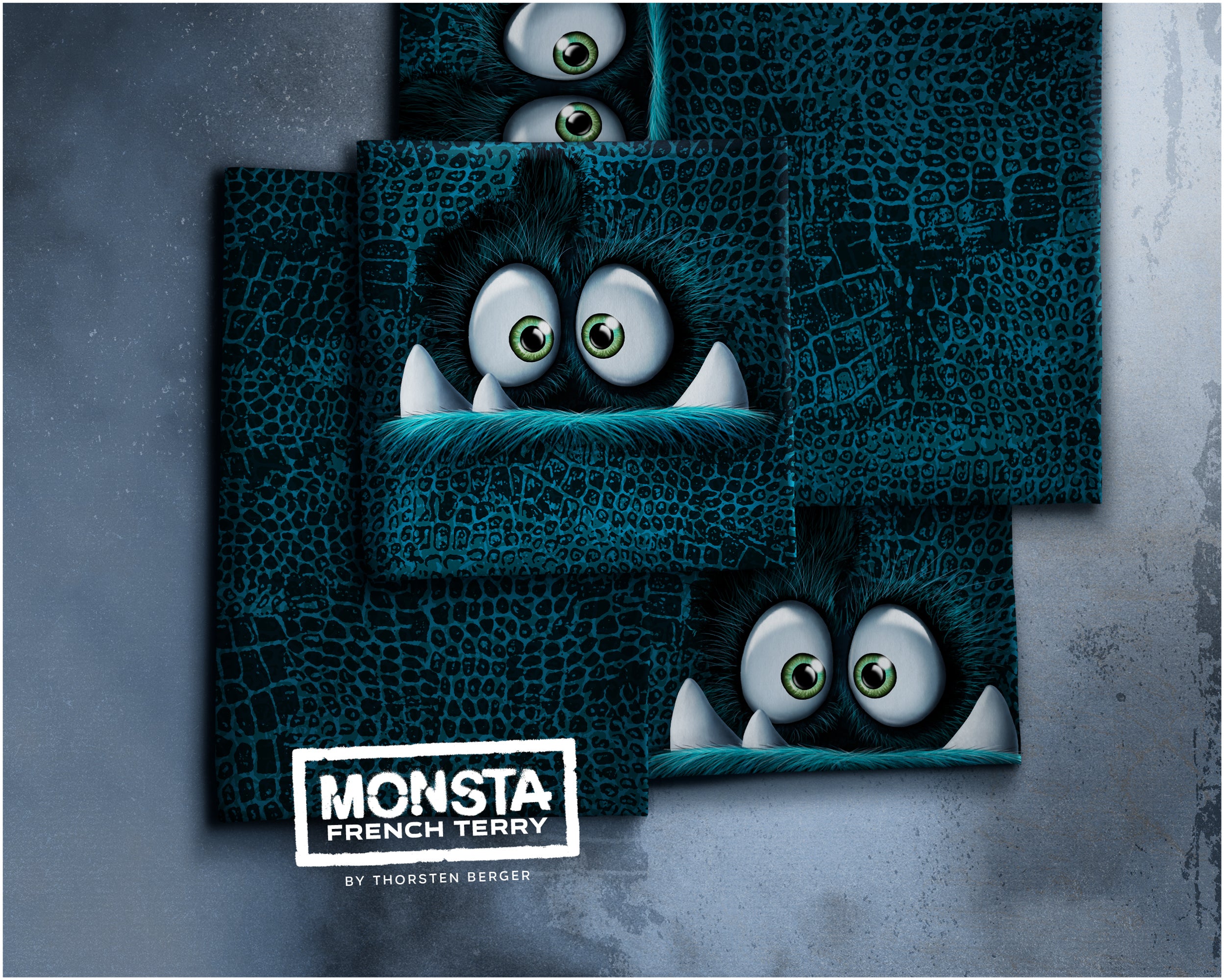 French Terry Swafing PANEL ca. 85 cm x 150 cm MONSTA by Thorsten Berger - Krokodil - Petrol