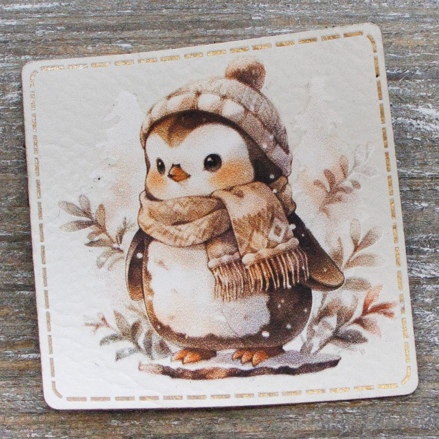 Label Kunstleder KDS - Pinguin mit Mütze & Schal