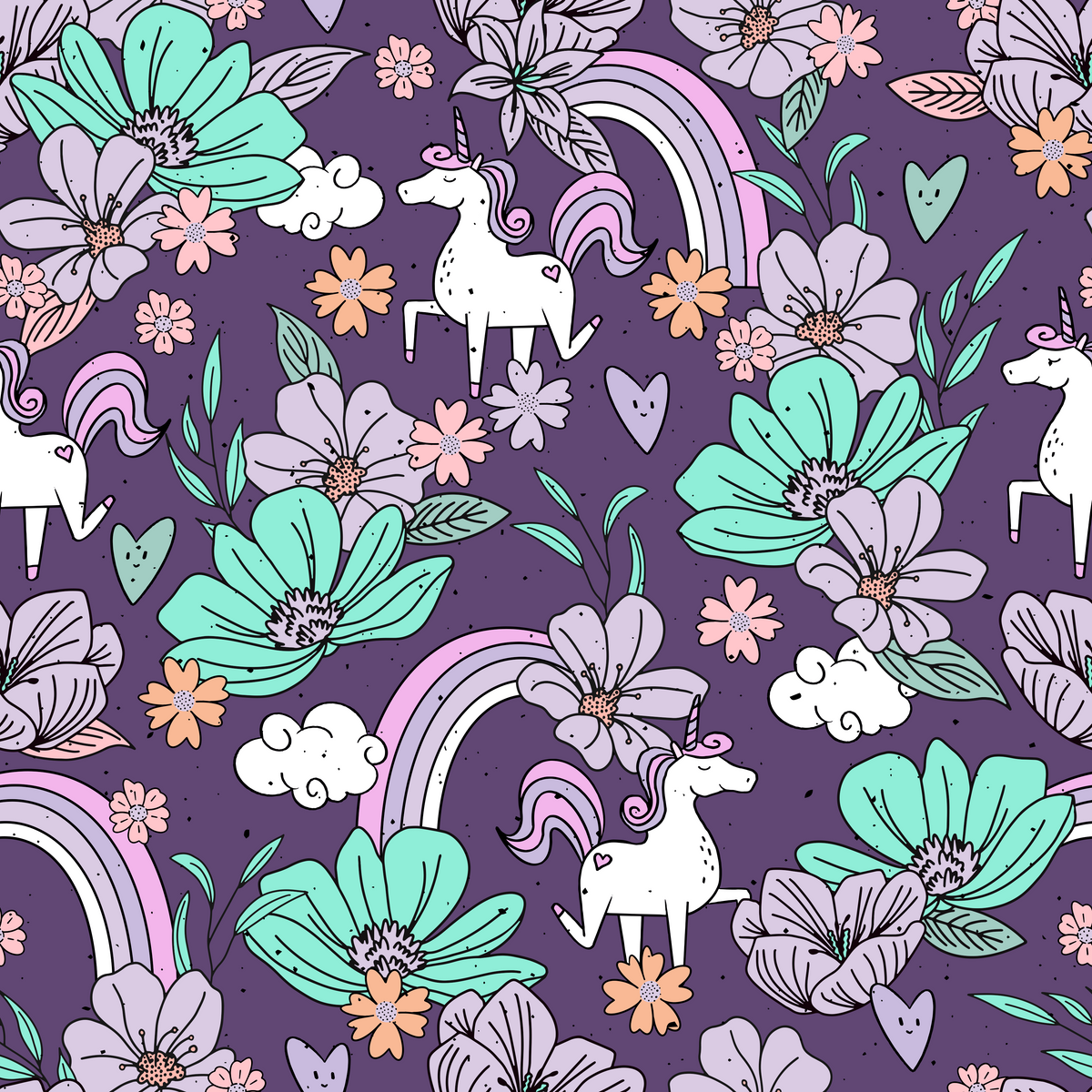 Eigenproduktion Ripp-Jersey FloralUnicorn Katzengold-Design - Einhörner - violett