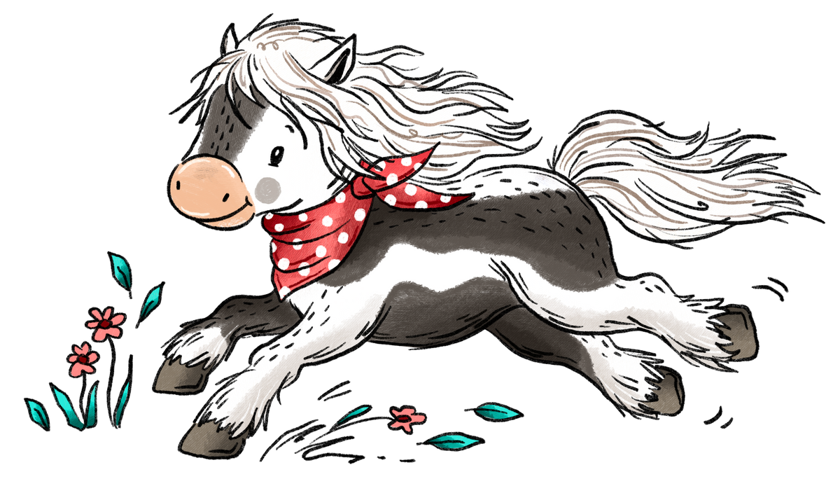 Bügelbild Applikation - Katzengold Desing PferdeHorde - Schecken-Pony im Galopp
