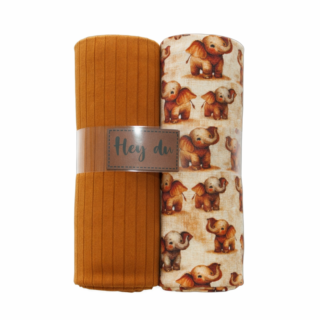 Jersey Stoffpaket + Label- süße Elefanten