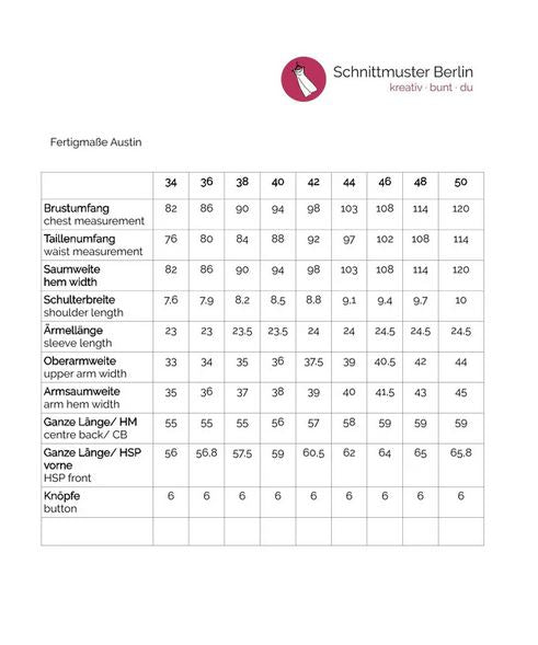 Papierschnittmuster Bluse Austin