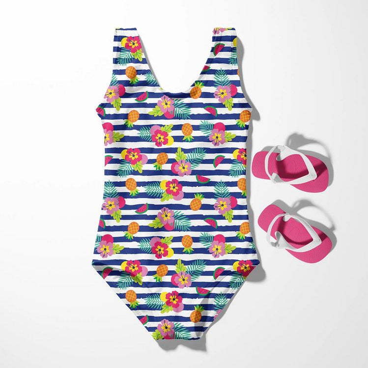 Swimwear Jersey Badestoff UV Protection UPF 50 Tropisch - königsblau